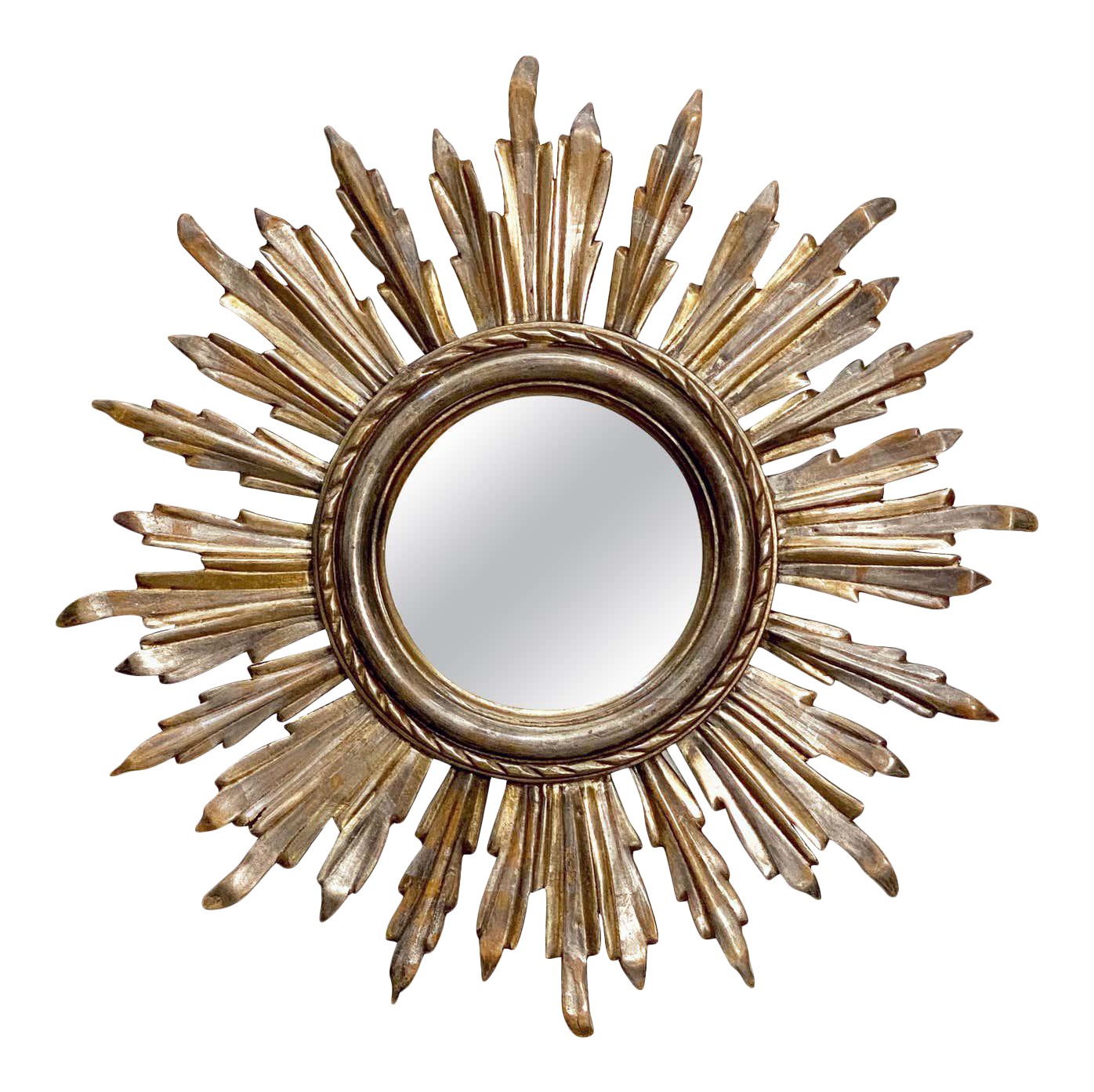 French Gold and Silver Gilt Starburst or Sunburst Mirror (Diameter 21