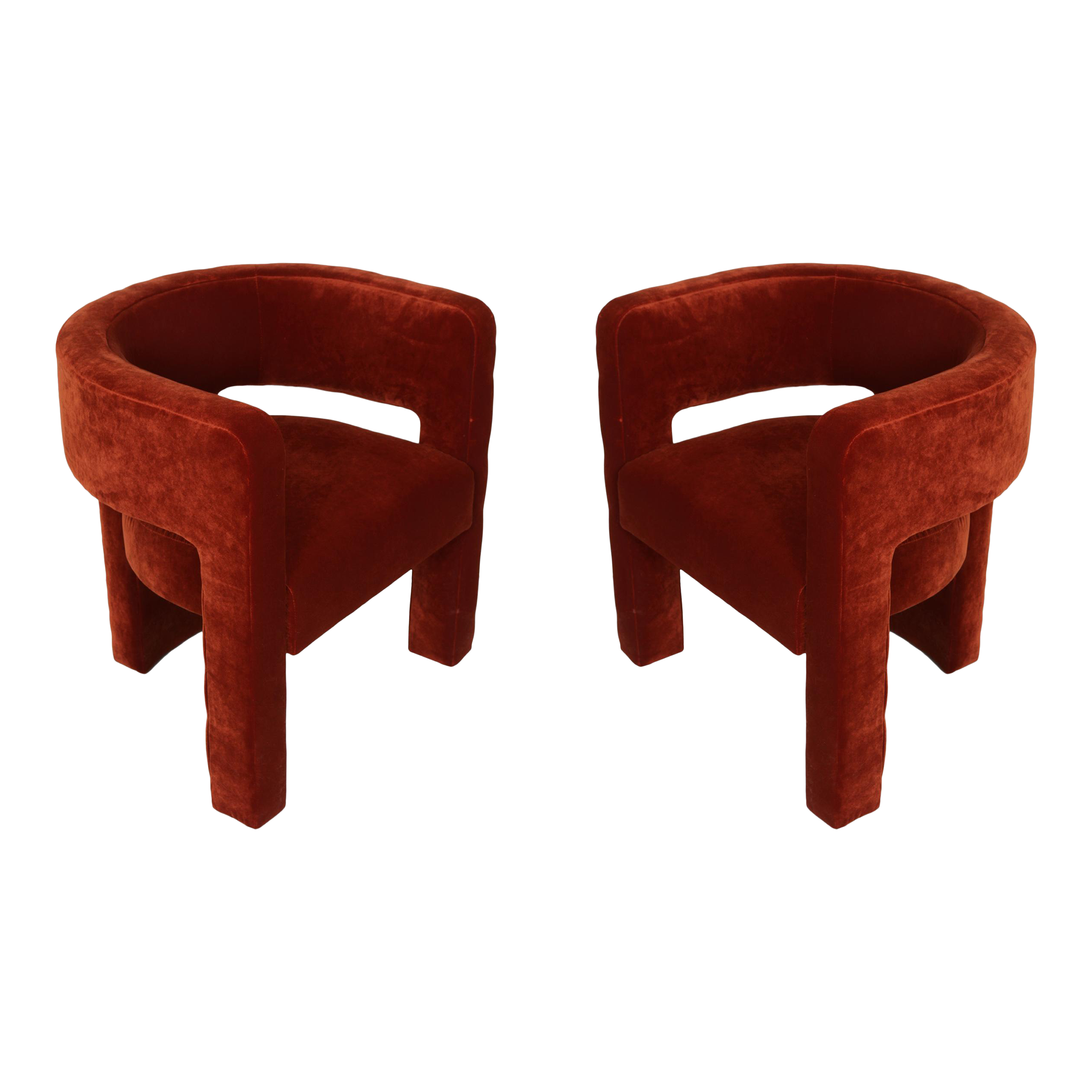 Pair Modern Velvet Open Barrel Back Chairs Chairish