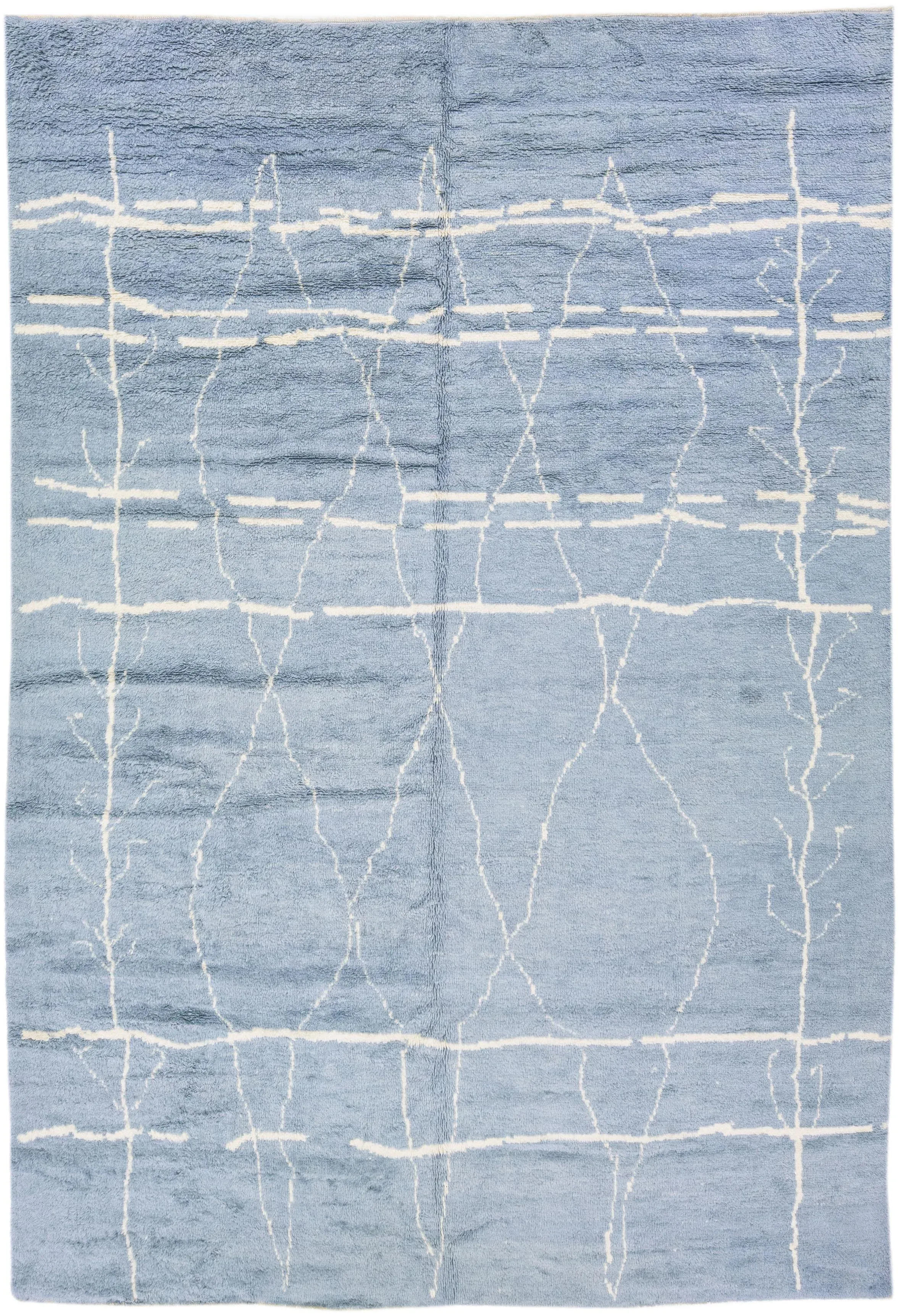 2010s Gray Modern Moroccan Style Handmade Geometric Wool Rug
