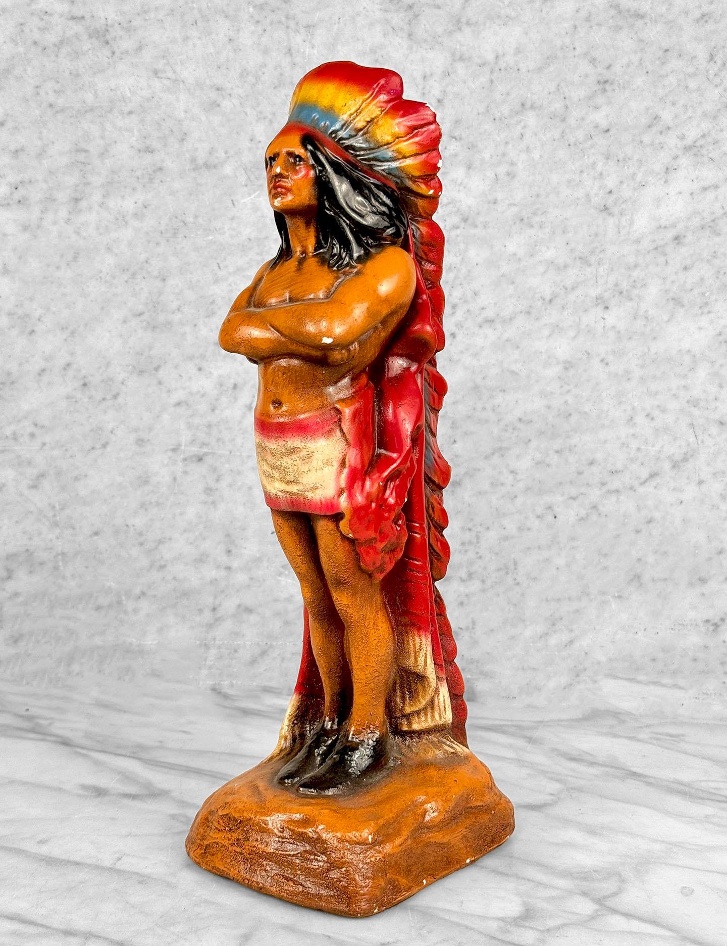 Vintage Traditional Cigar Indian Chief Chalkware Sculpture