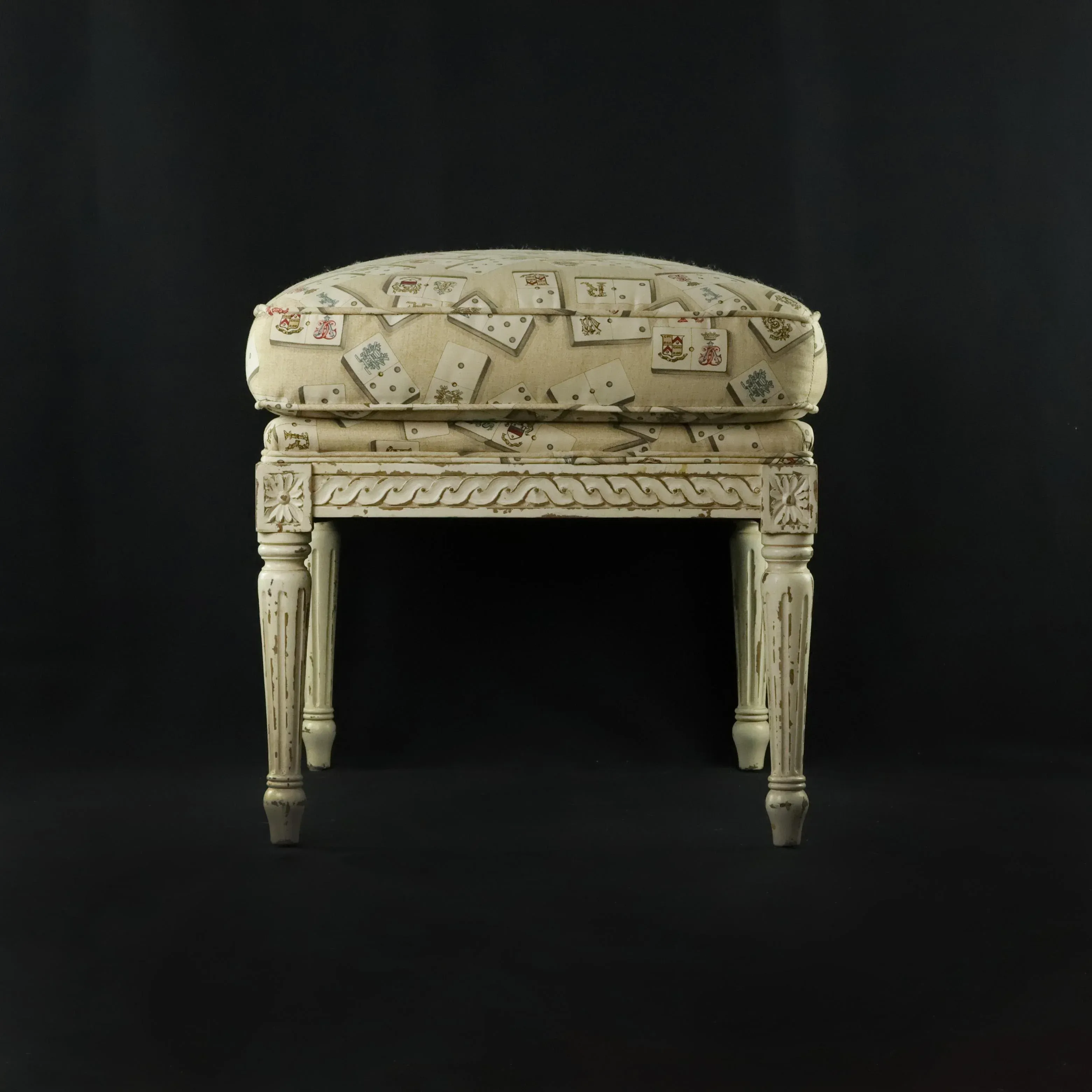Neoclassical Four-Legged Hand-Carved Footstool.