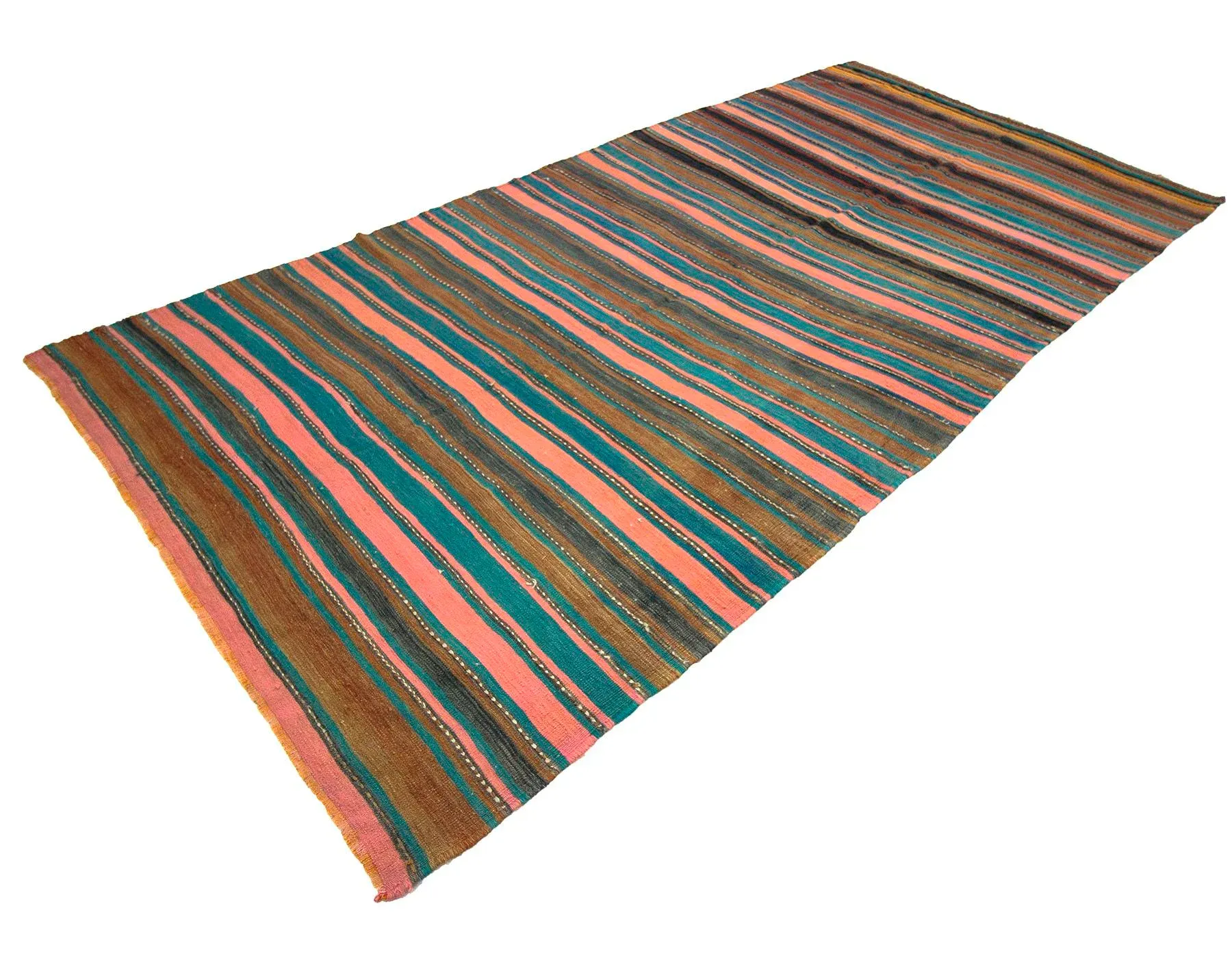 1960s Vintage Turkish Denizli Kilim Rug- 5′4″ × 11′5″
