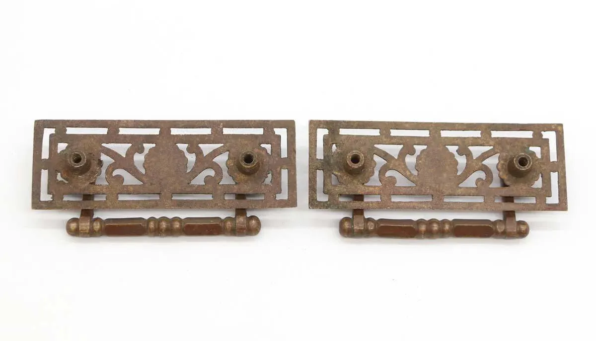 Pair of Mid 20th Century Victorian Cut Out Floral Brass Drawer Pulls