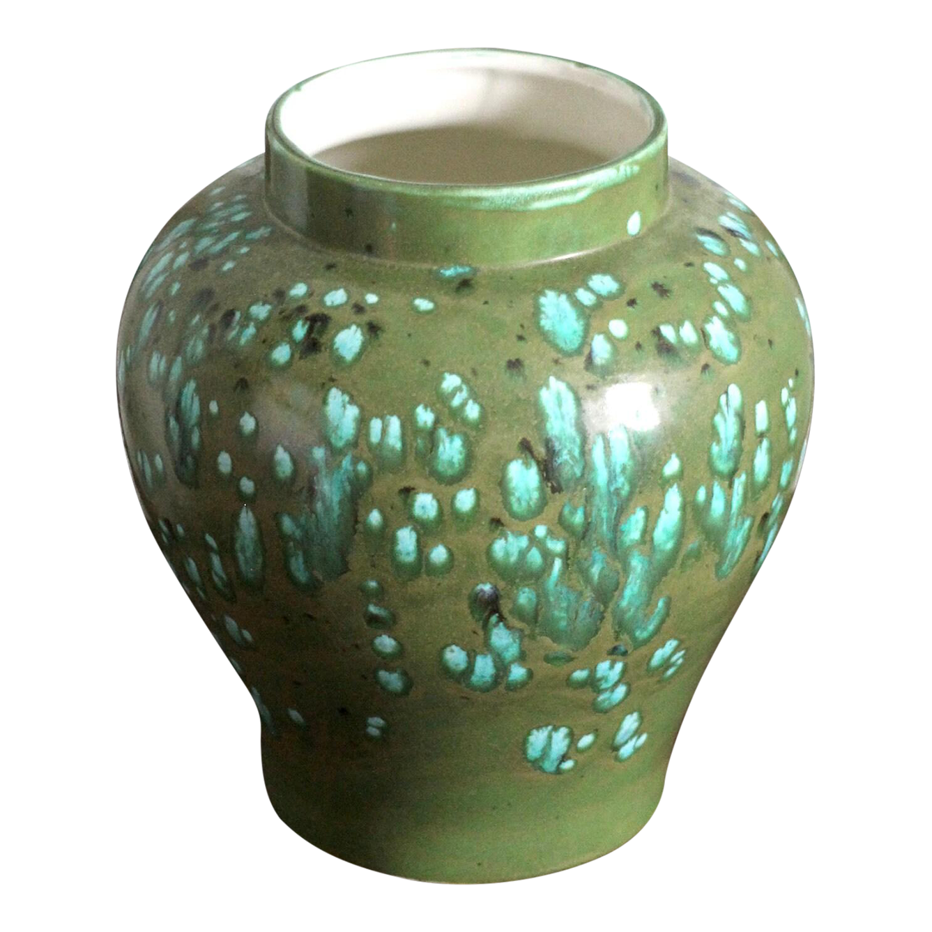 1960s Green with Blue Splatter Glaze Pottery Vase Chairish