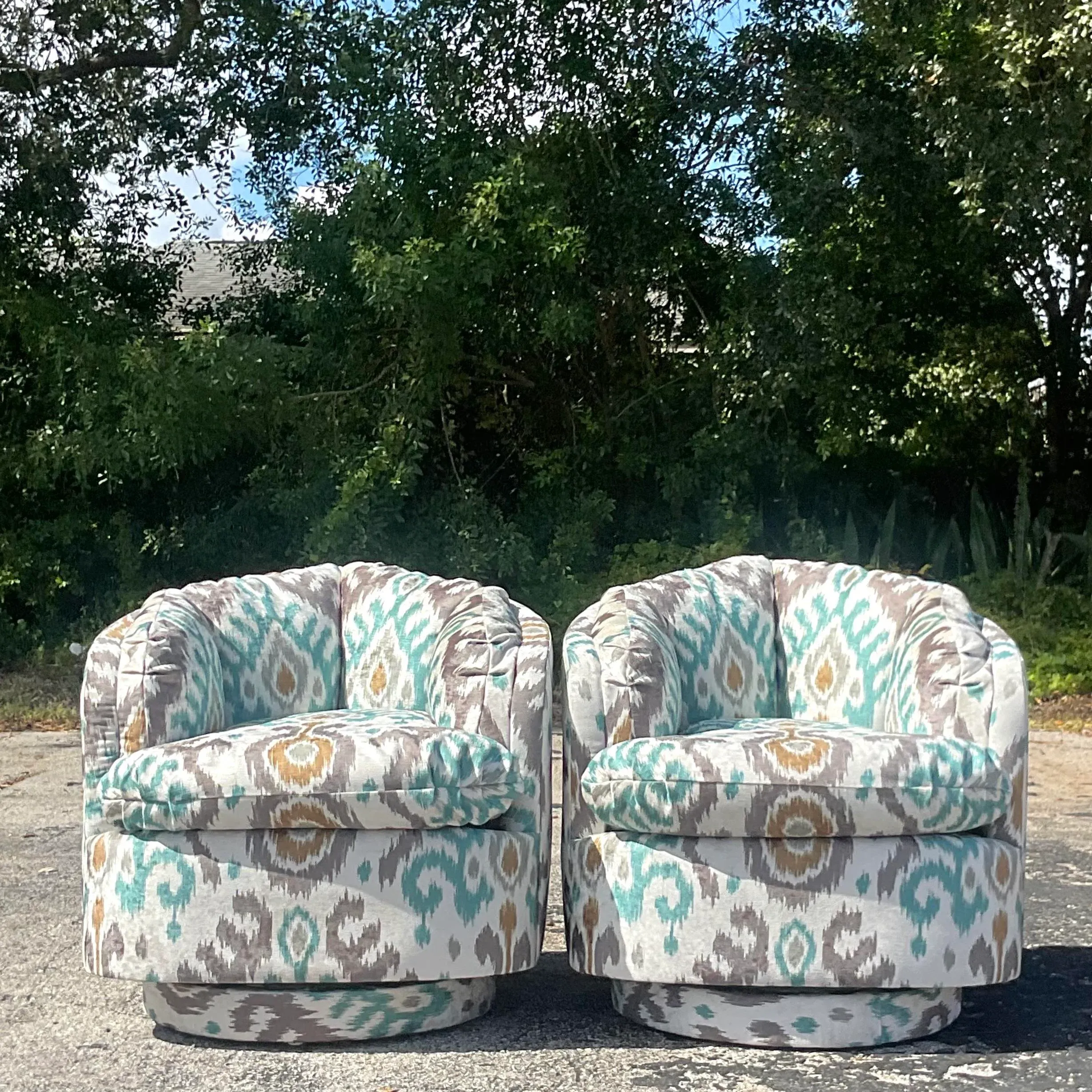 Vintage Boho Ikat Swivel Chairs a Pair Chairish