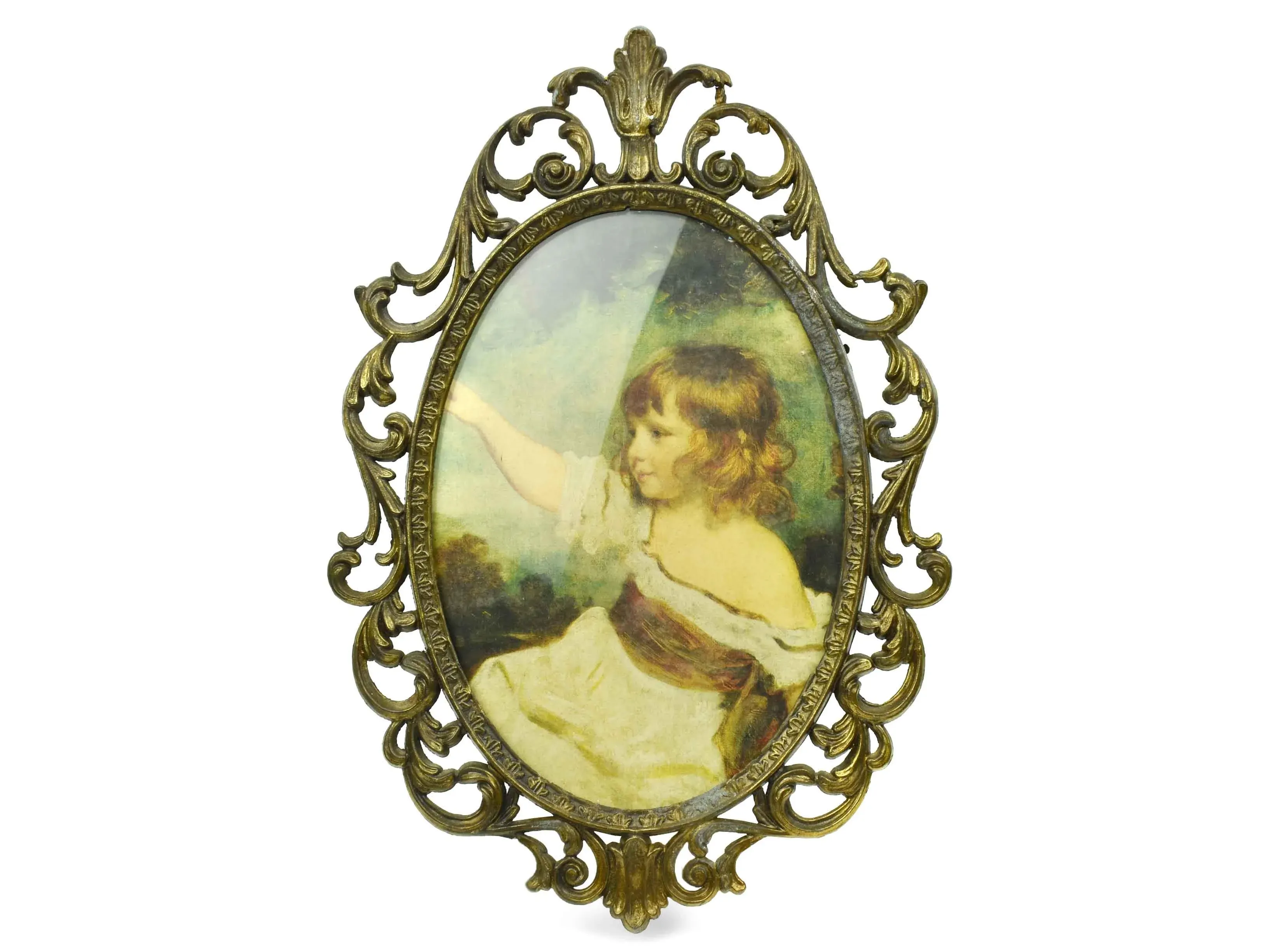 Early 20th Century Italian Ornate Brass Frame With Convex Glass With  Original Prints- Set of 2 | Chairish, image size:3264x2448