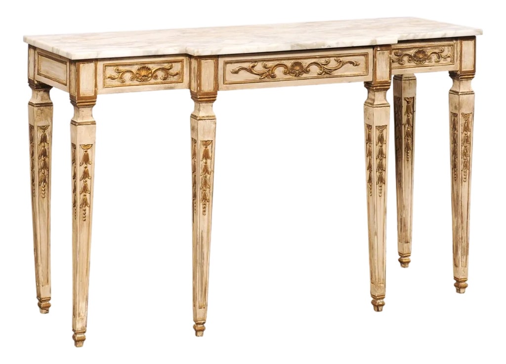 Mid 20th Century French Style Marble Top Breakfront Console | Chairish