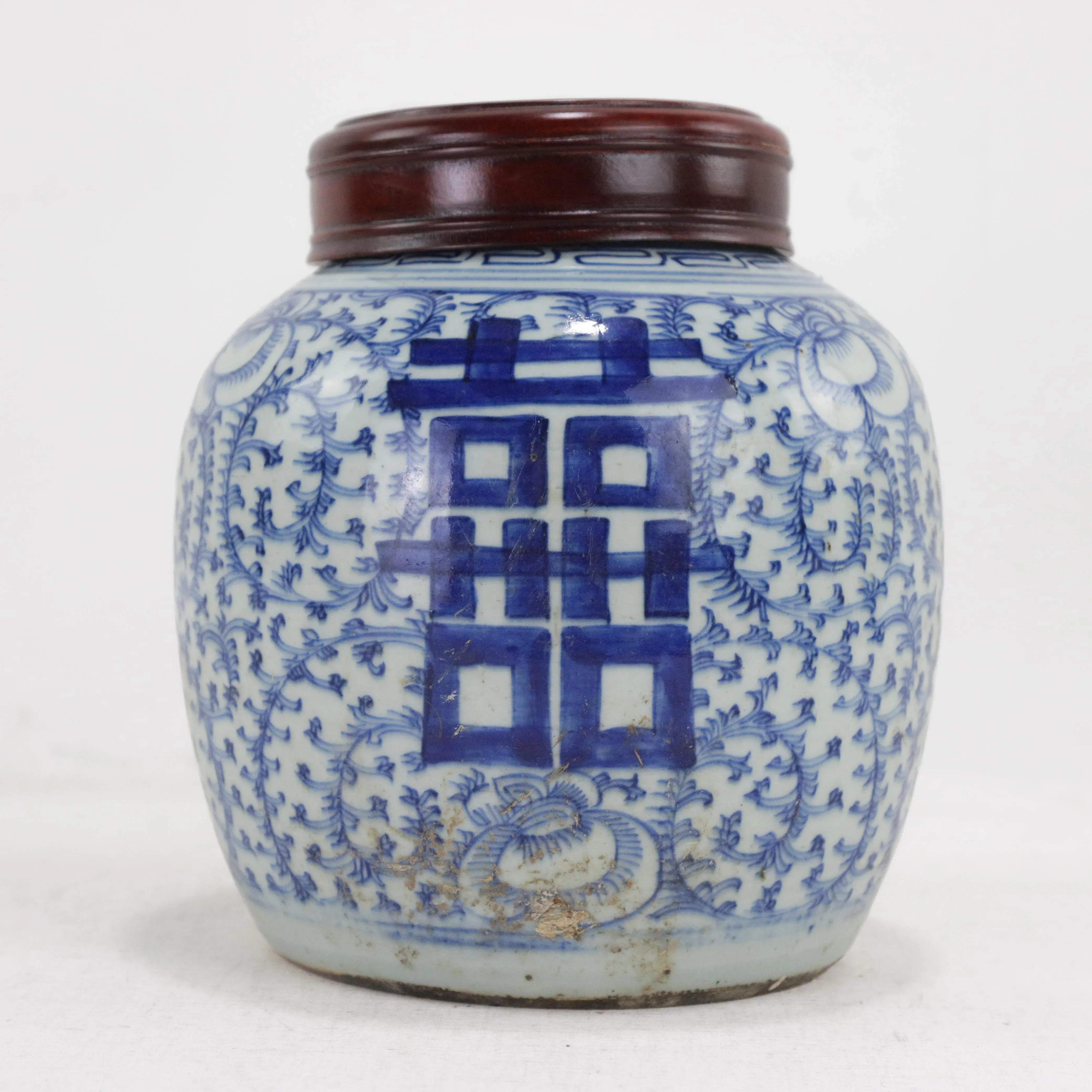 19th Century Chinese Blue & White Porcelain Ginger Jar With Double