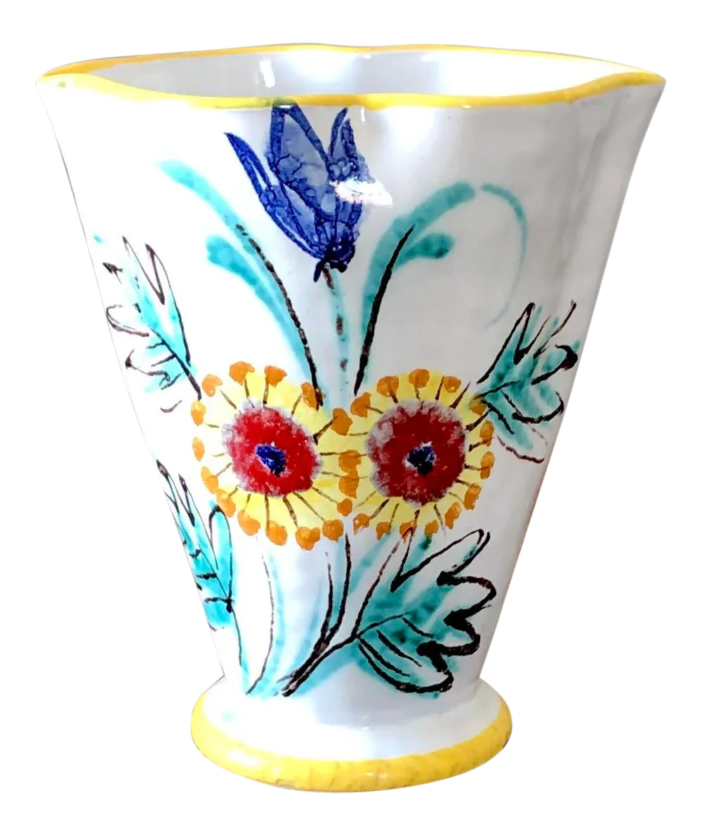 Vintage Italian Pottery Floral Fan Vase Chairish