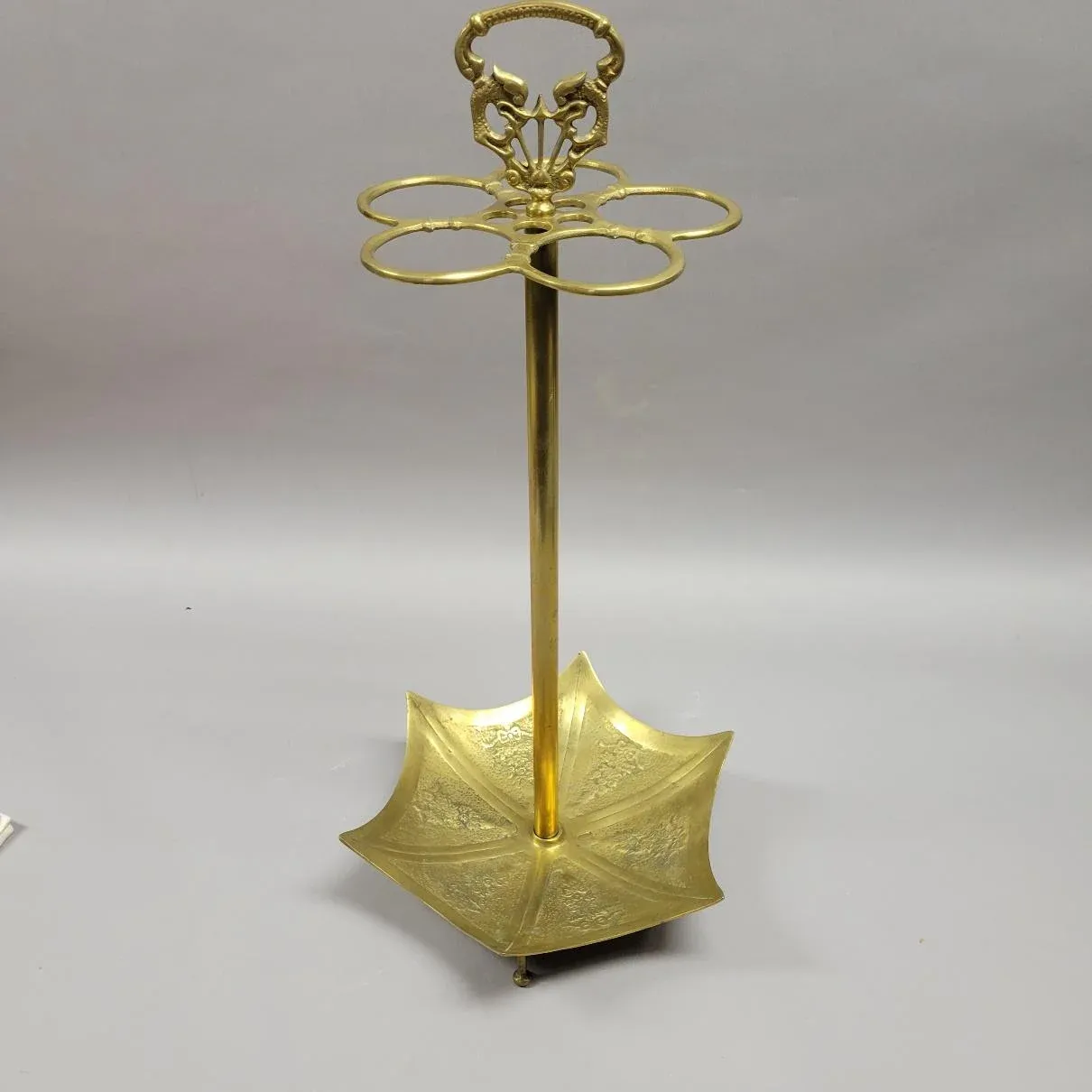 Vintage Brass Umbrella Stand With Serpent Handle | Chairish