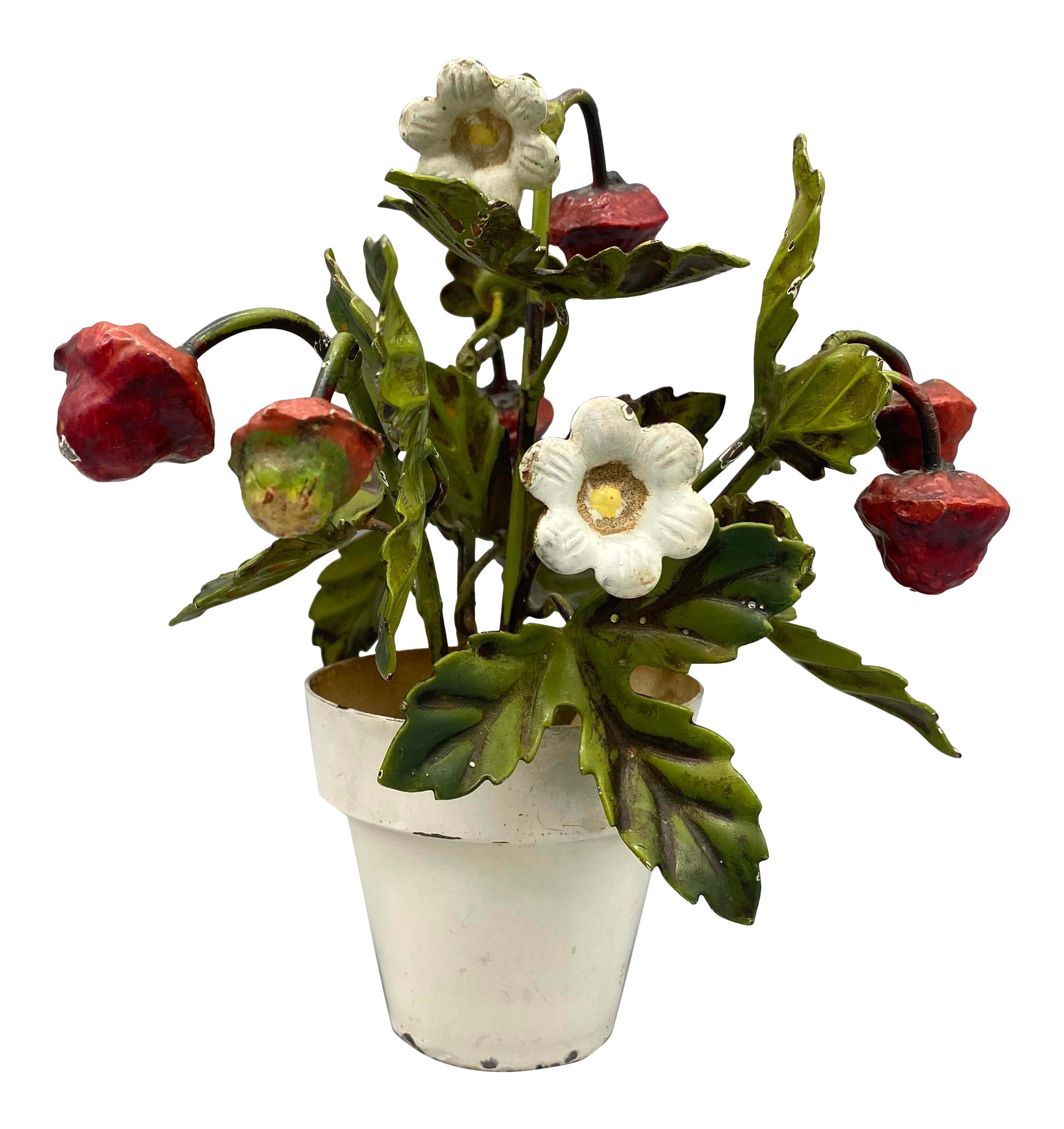 20th Century Italian Tole Potted Strawberry Plant With Flowers Chairish