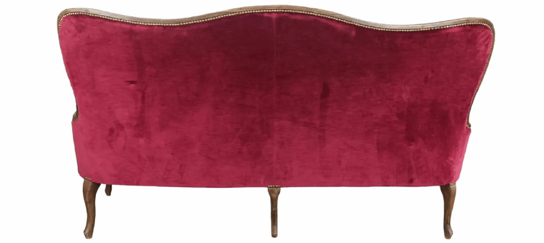 Antique Red Velvet and Walnut Sofa