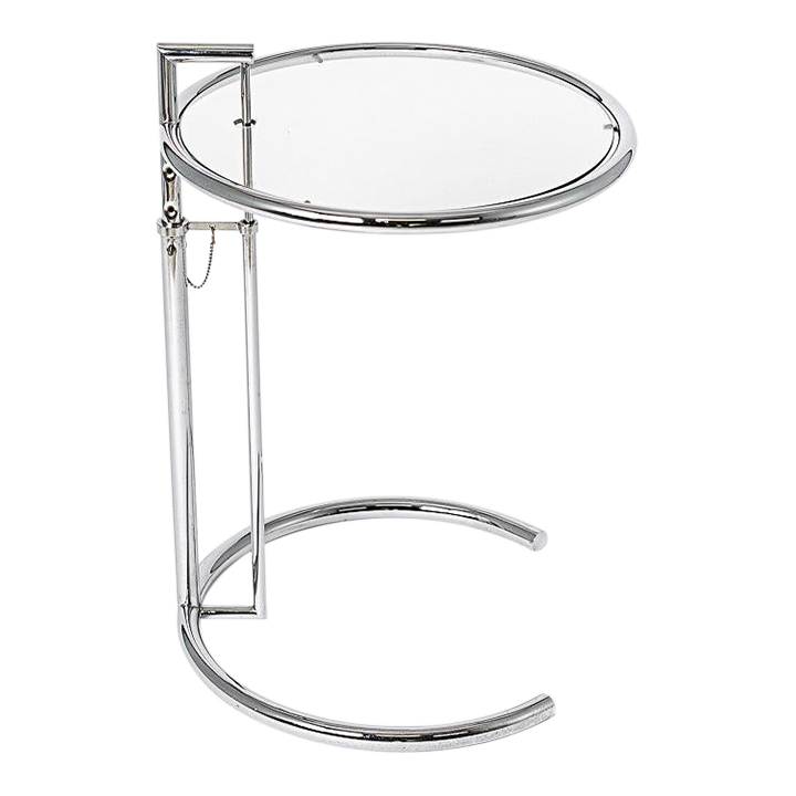 1980s Mid Century Chrome & Glass Side Table Attributed to Eileen Gray