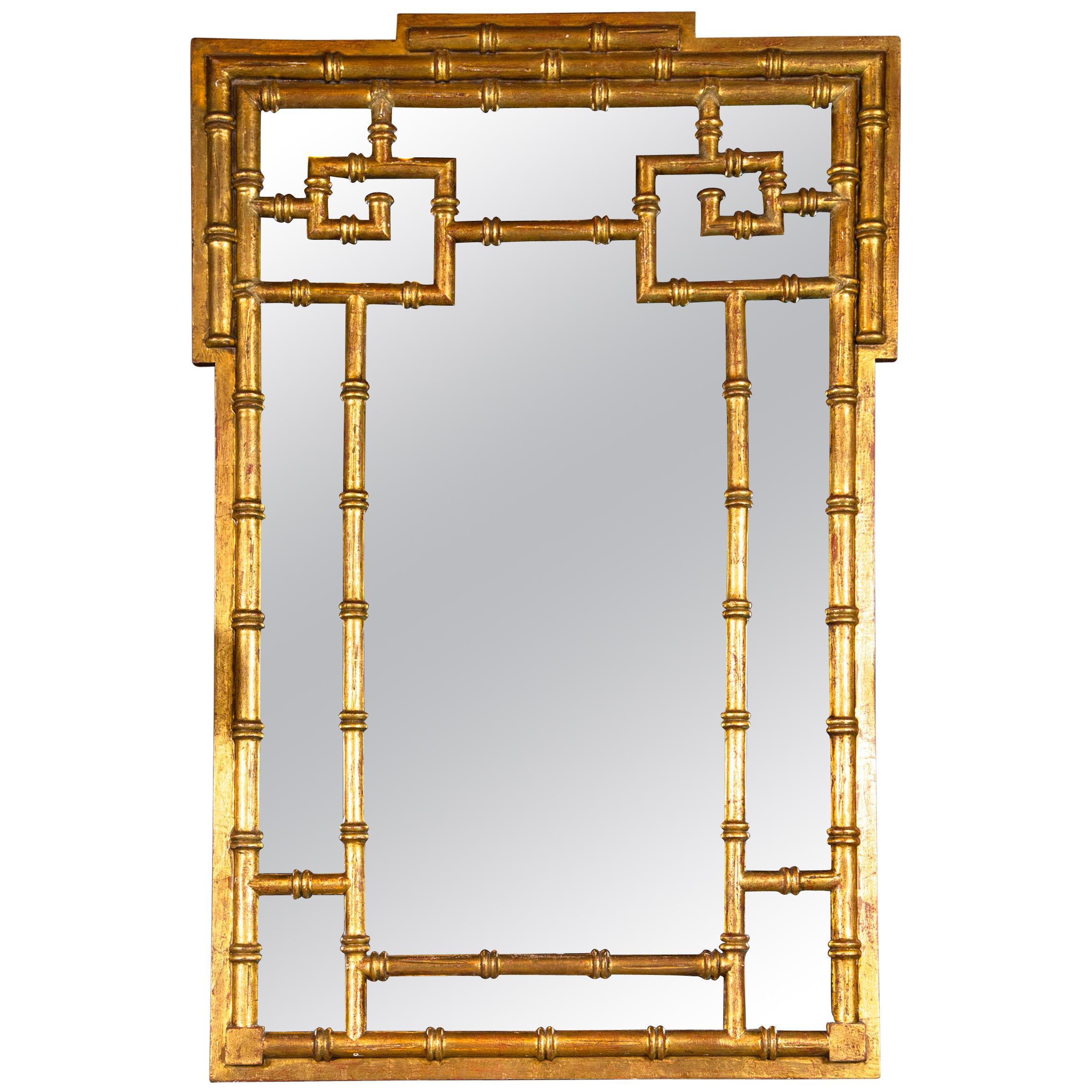 Italian Chinoiserie Giltwood Faux Bamboo Mirror | Chairish