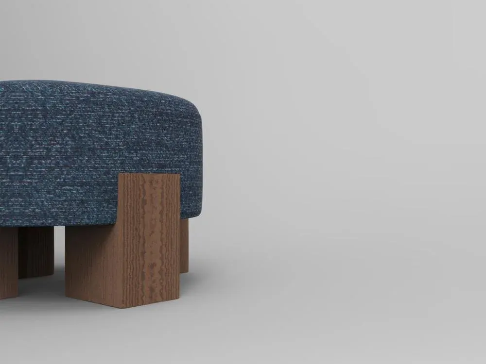 Cassette Pouf in Outside Tricot Dark Seafoam Fabric and Smoked Oak by Alter Ego for Collector