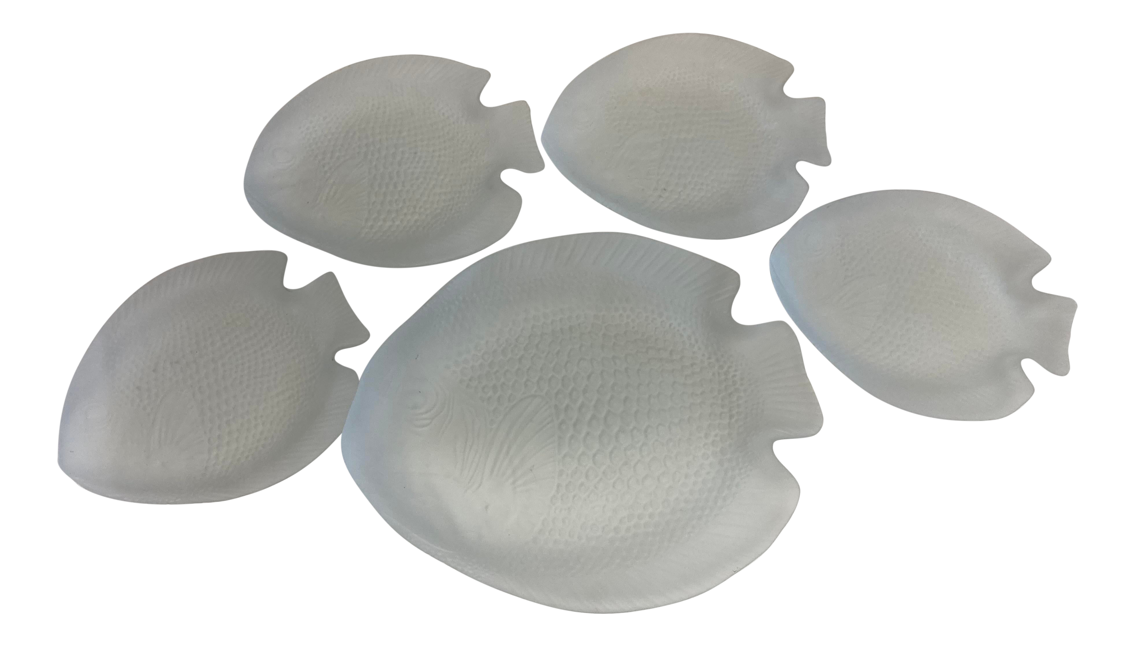 Mid Century Arcoroc Frosted Fish Plates Platter Set 5 Pieces Chairish