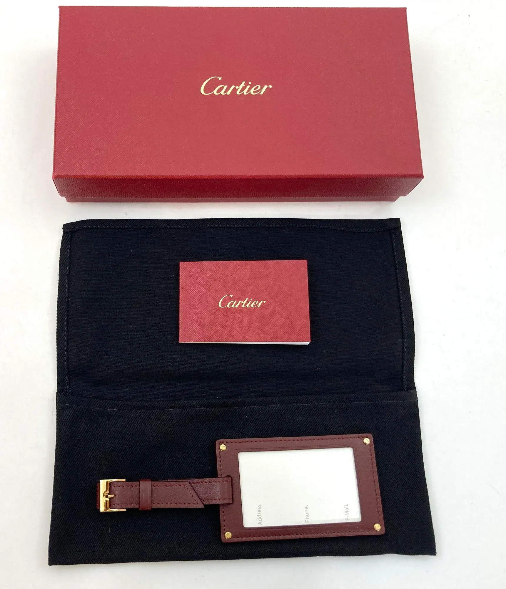 Cartier Paris Burgundy Calfskin Leather Luggage Tag