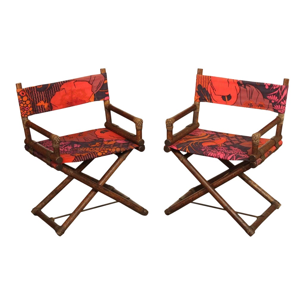 Campaign Style Oak Frame Directors' Chairs Attributed to McGuire ...