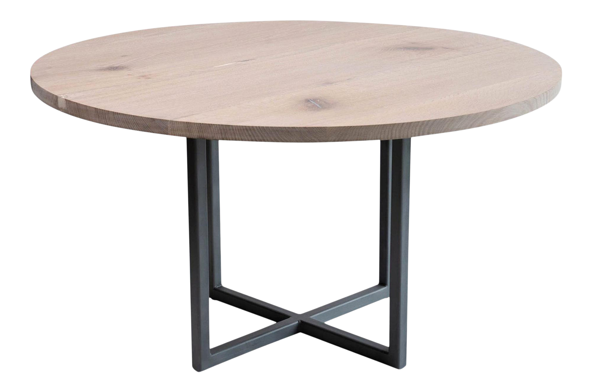 60" Round Dining Table in White Oak and Pewter Inlays Modern Steel ...