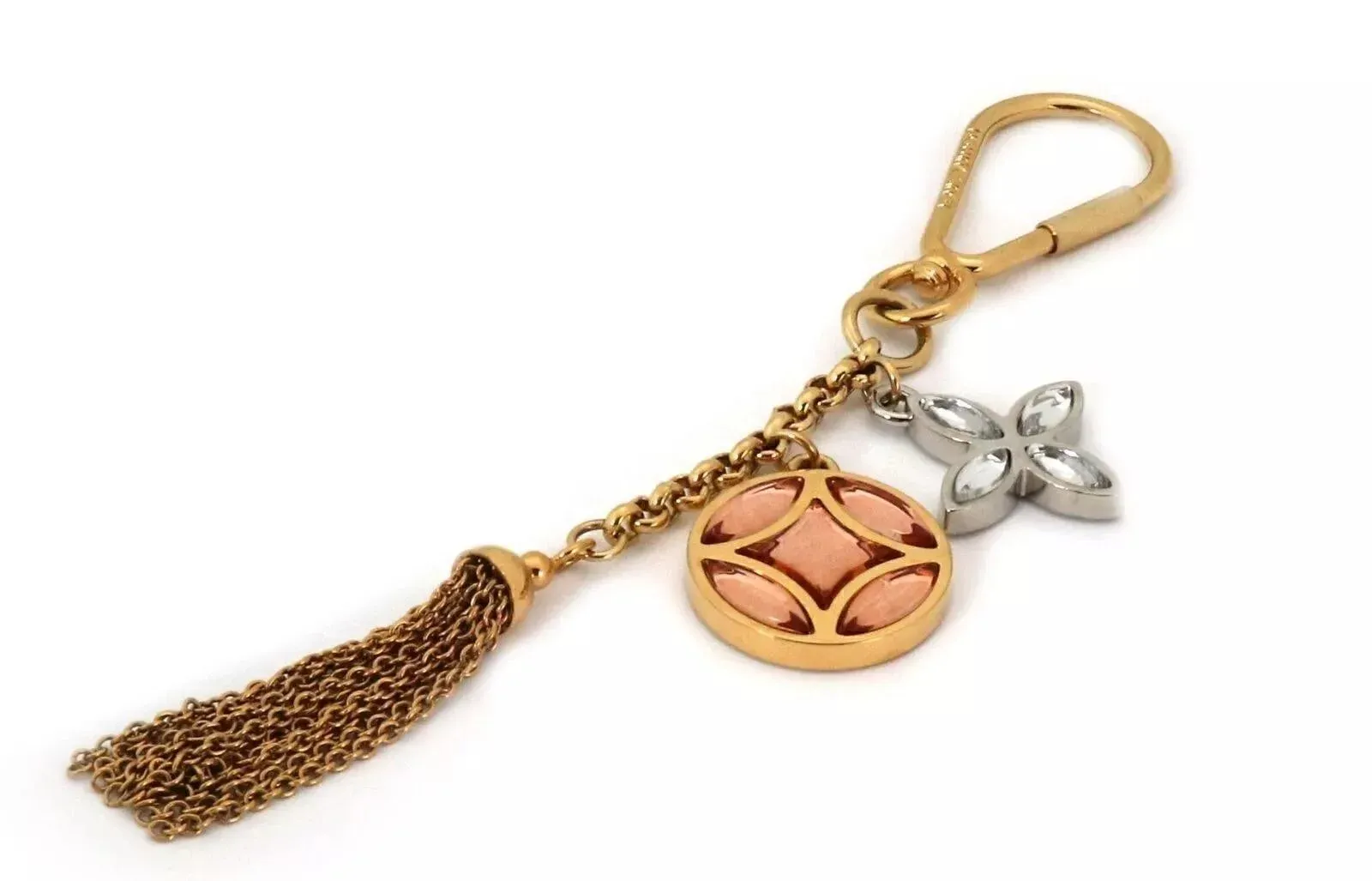 Louis Vuitton Monogram Crystal Gold Metal Finish Tassel Bag Charm