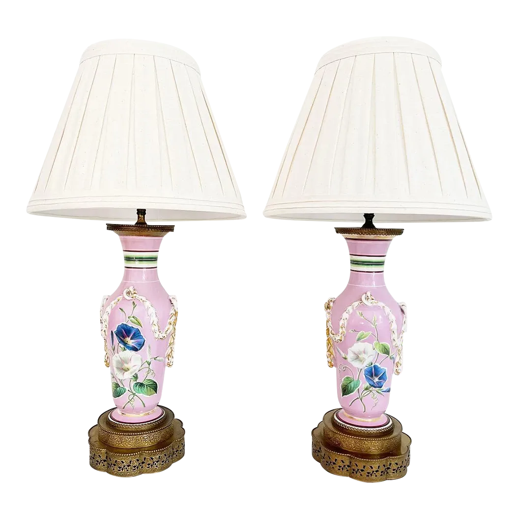 1940s French Porcelain Urn Lamps & Shades a Pair Chairish