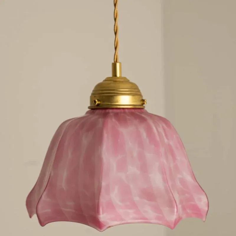 Art Deco Hand-Blown Pink Ruffled Murano Glass Pendant, 1970s