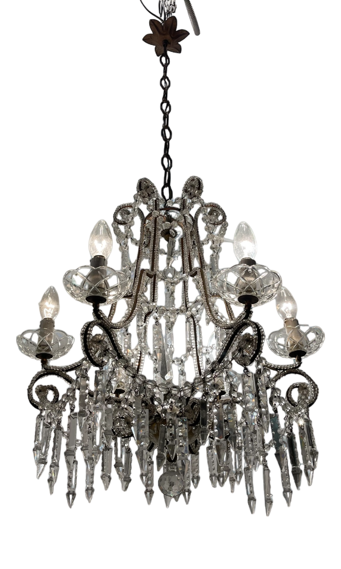 Crystal Beaded Chandelier, 1940s