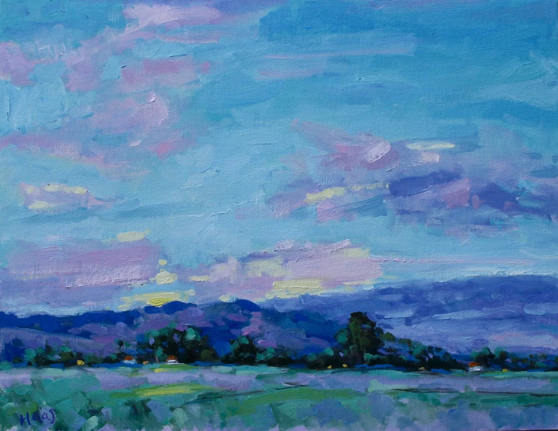 Creamsicle Sky, Impressionist Oil Painting Landscape