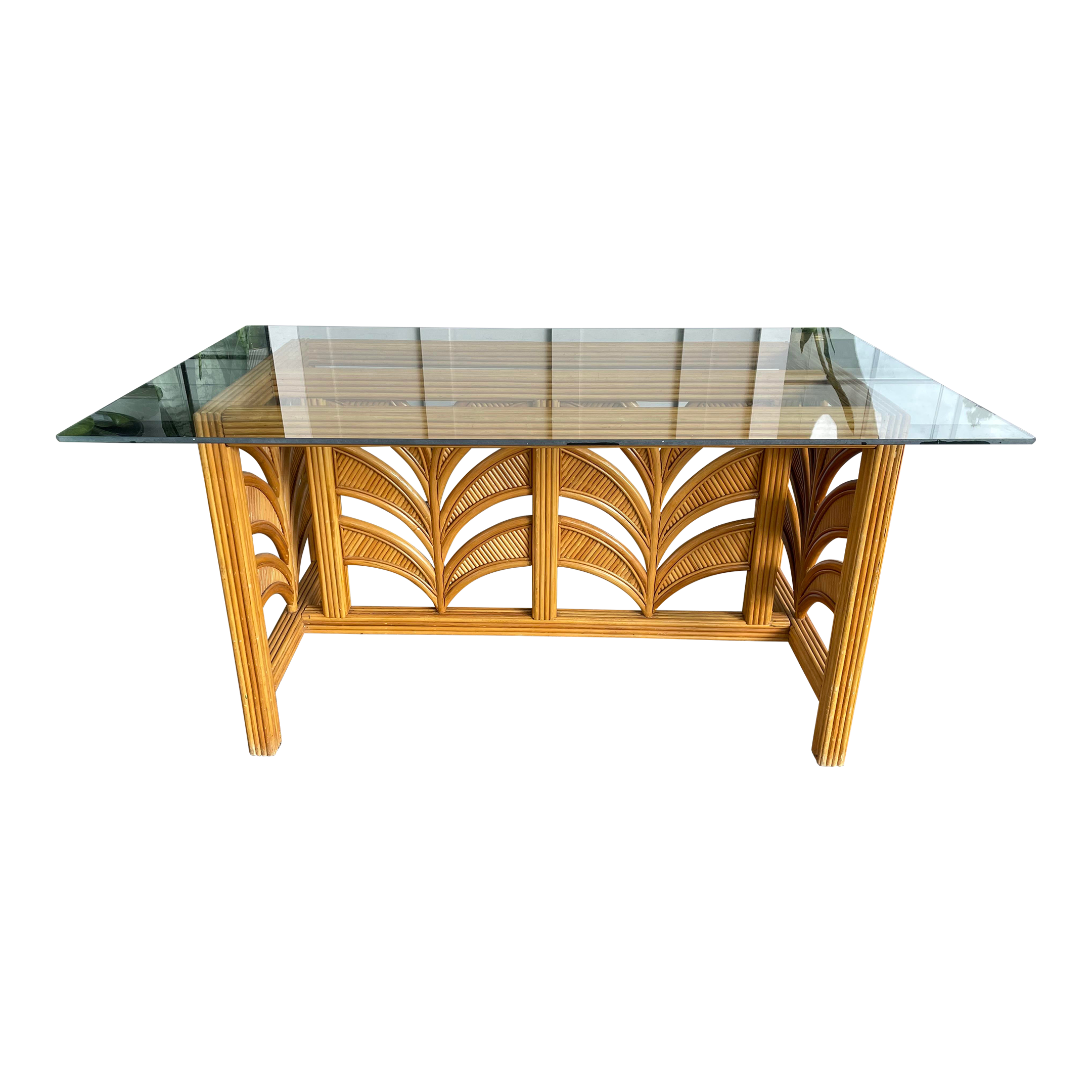 Vintage Gabriella Crespi Style Pencil Reed Rectangle Glass Top Dining