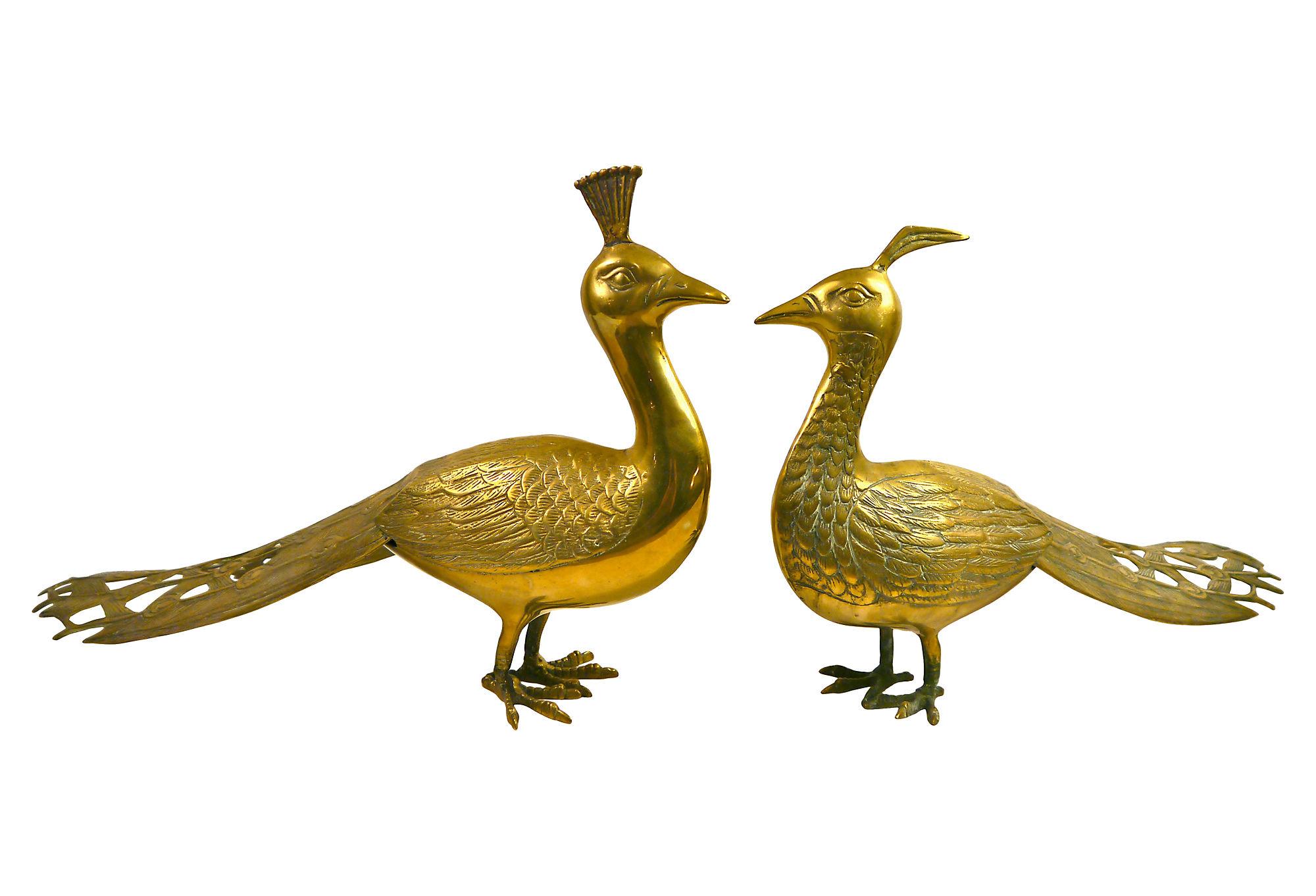 Vintage Brass Peacock Figurines A Pair Chairish