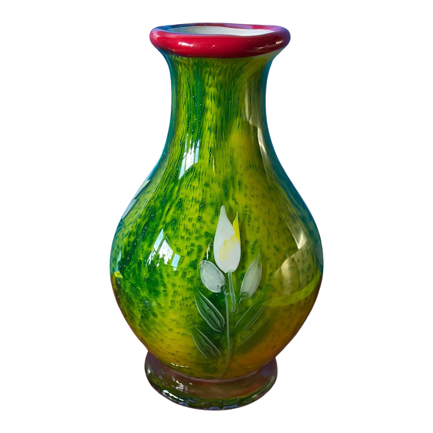工芸品 Murano Glass Vase (Green & Yellow) Mid-Century