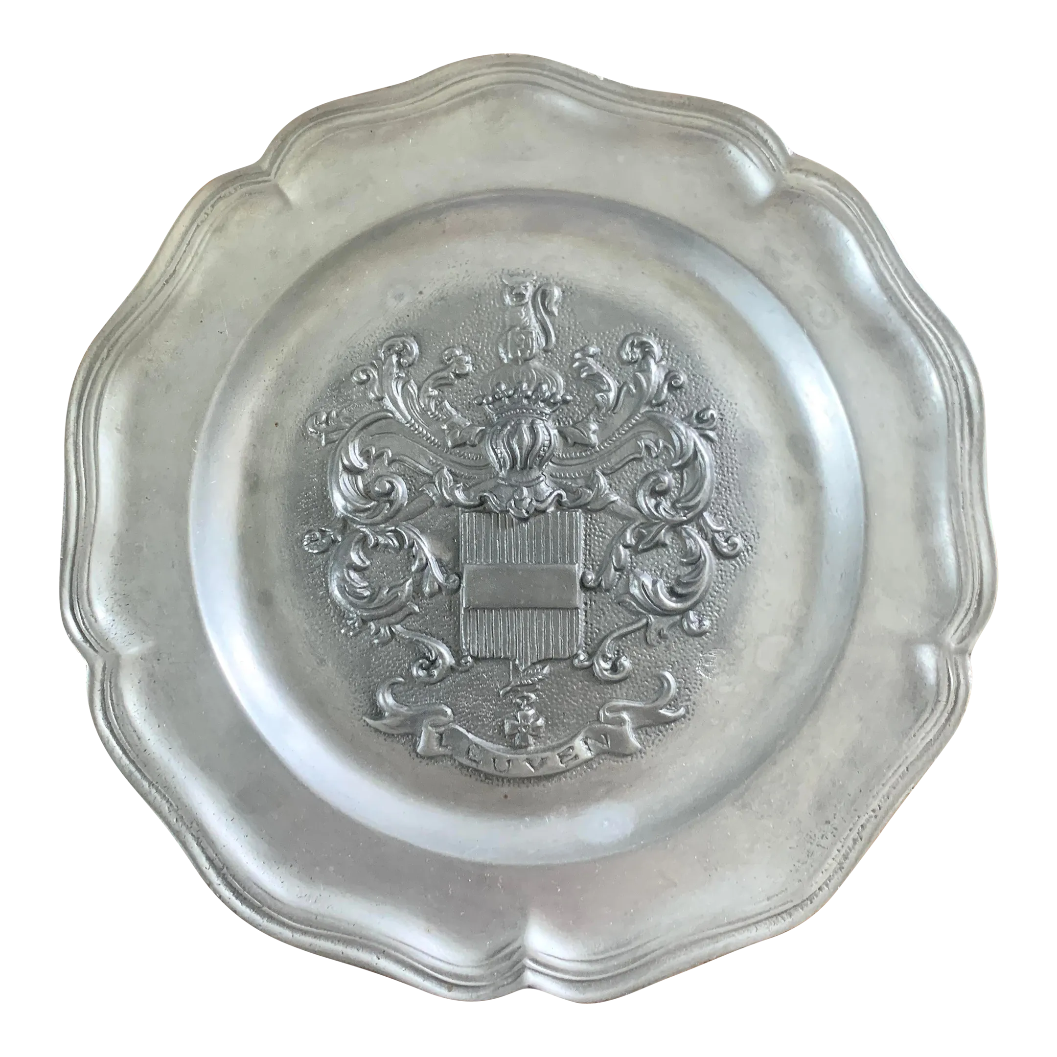 フランスアンティーク　Pewter Plate Antique European Pewter Plate 9” Fein English Zinn & Angel