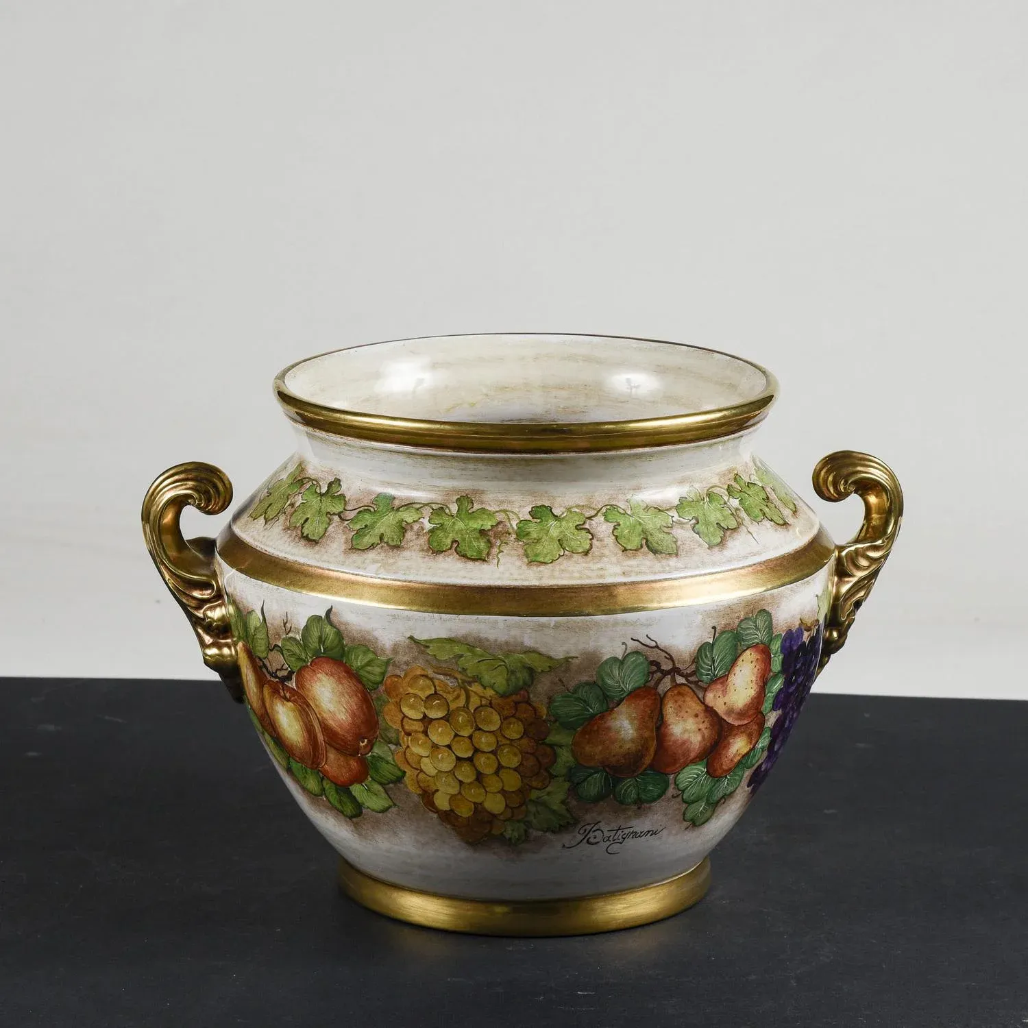 Hand-Decorated Ceramic Cache Pot by Batignani Prochet Torino