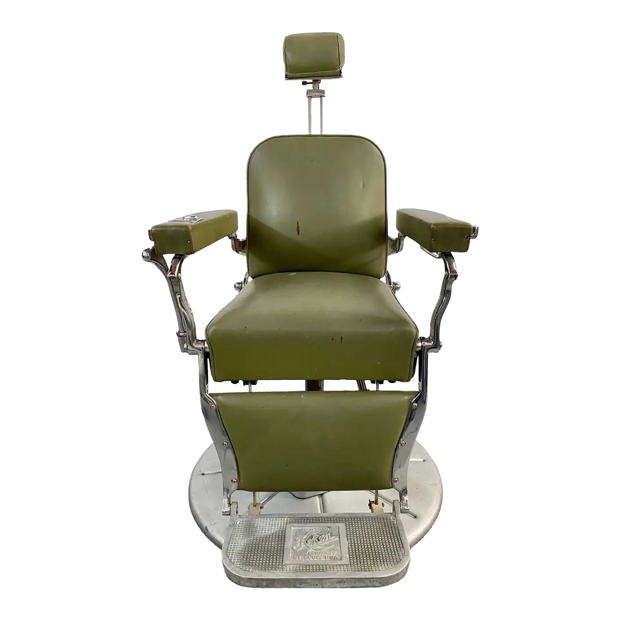 Art Deco Presidential Hydraulic Koken Barber Chair in Green Leather Chairish