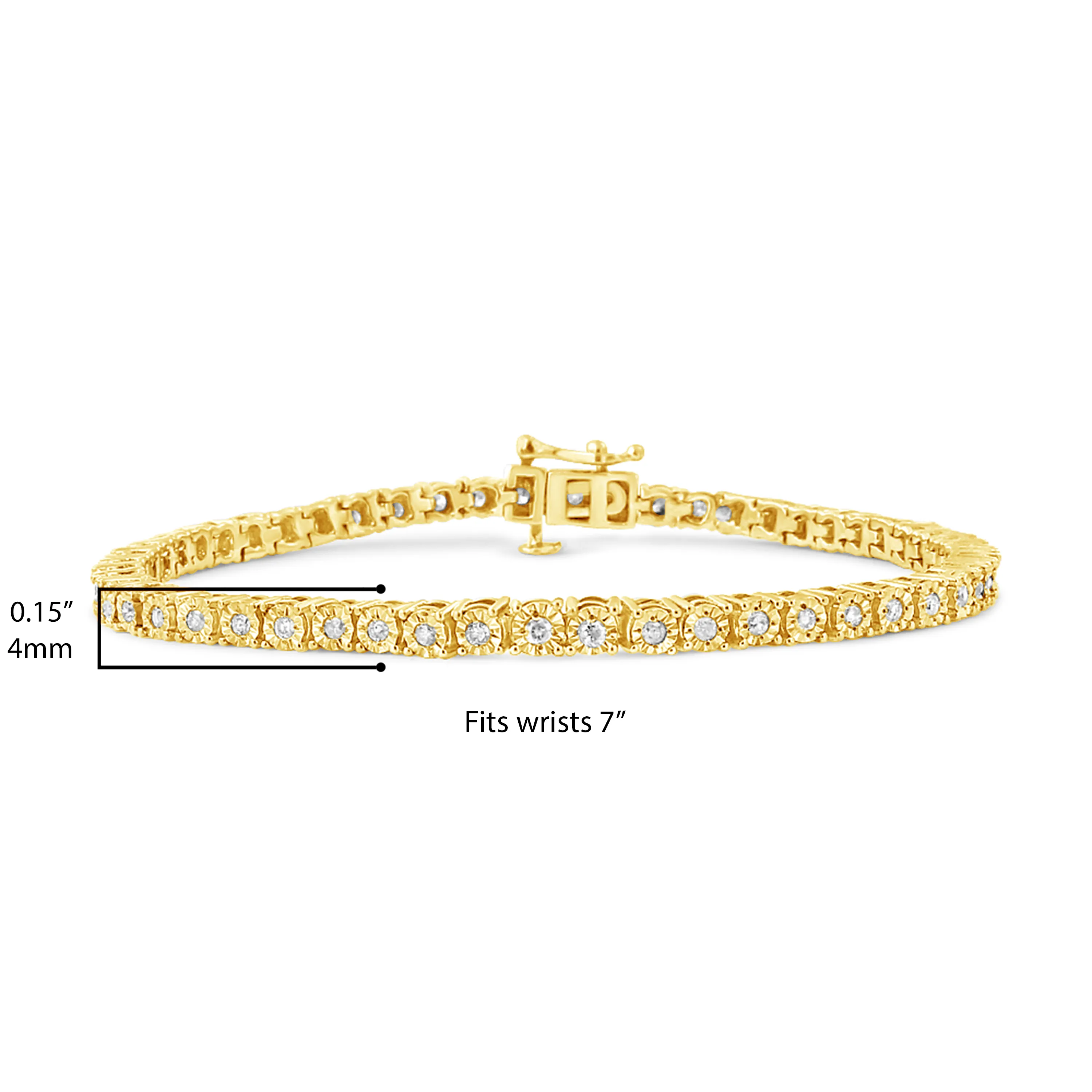 10K Yellow Gold Plated .925 Sterling Silver 1.0 Cttw Miracle-Set Diamond Round Faceted Bezel Tennis Bracelet - 9\