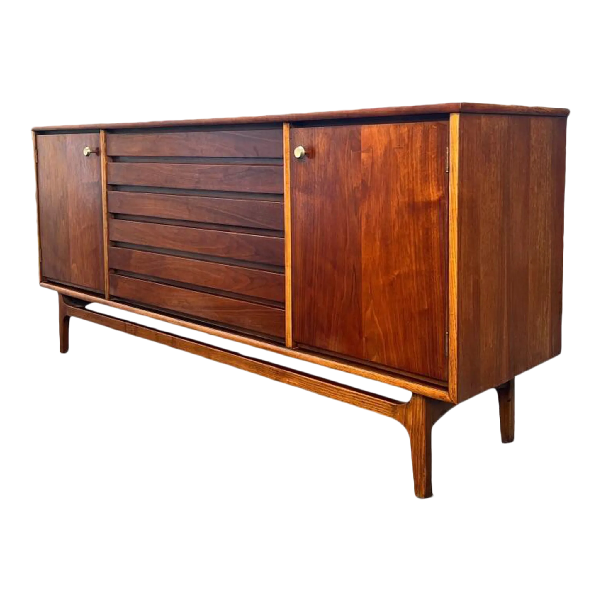 Vintage Stanley Mid Century Modern Credenza Dovetailed Louvered
