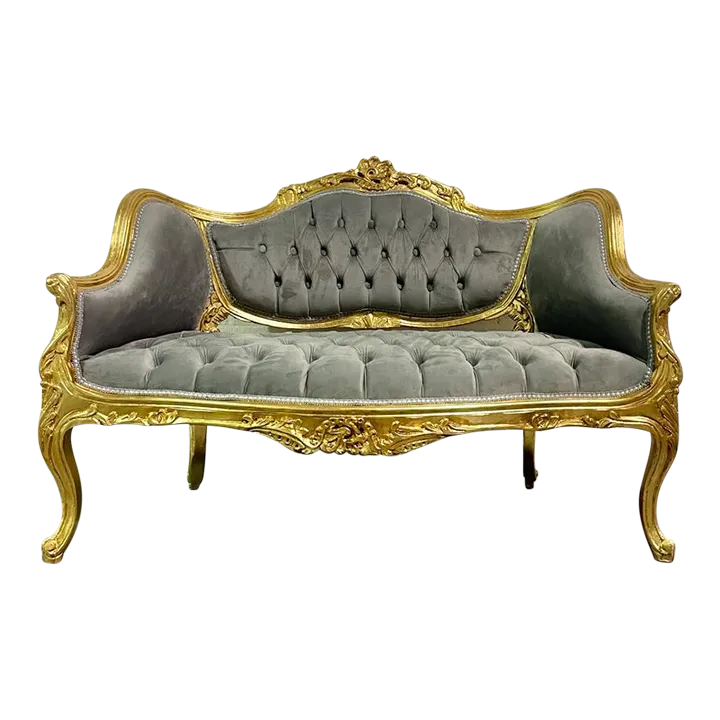 French Gray Velvet Gold Leaf Settee Chairish