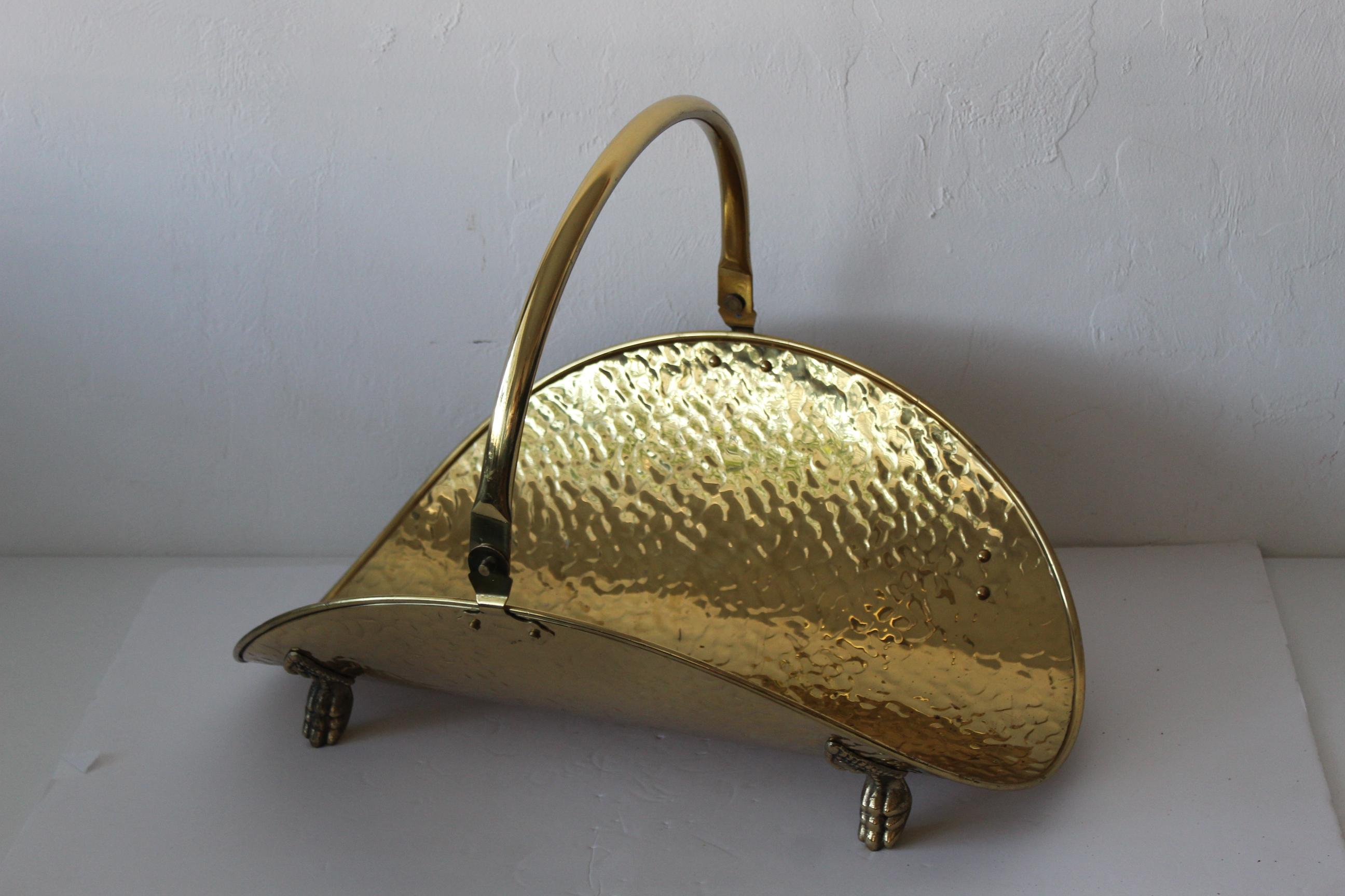 Vintage English Regency Brass Firewood Log Holder | Chairish