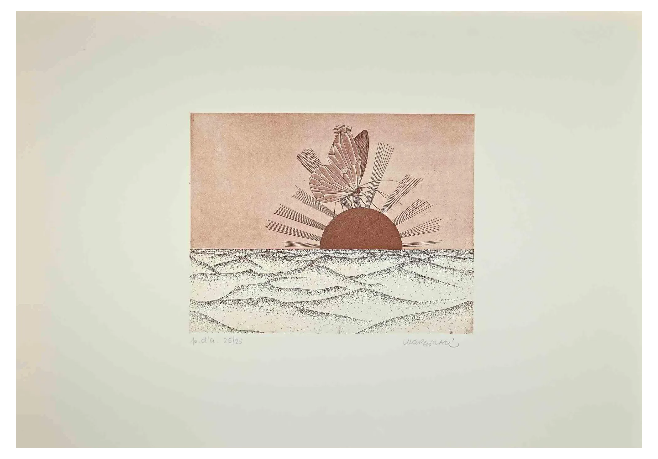 Renzo Margonari, Butterfly in the Desert, Original Etching, 1980s