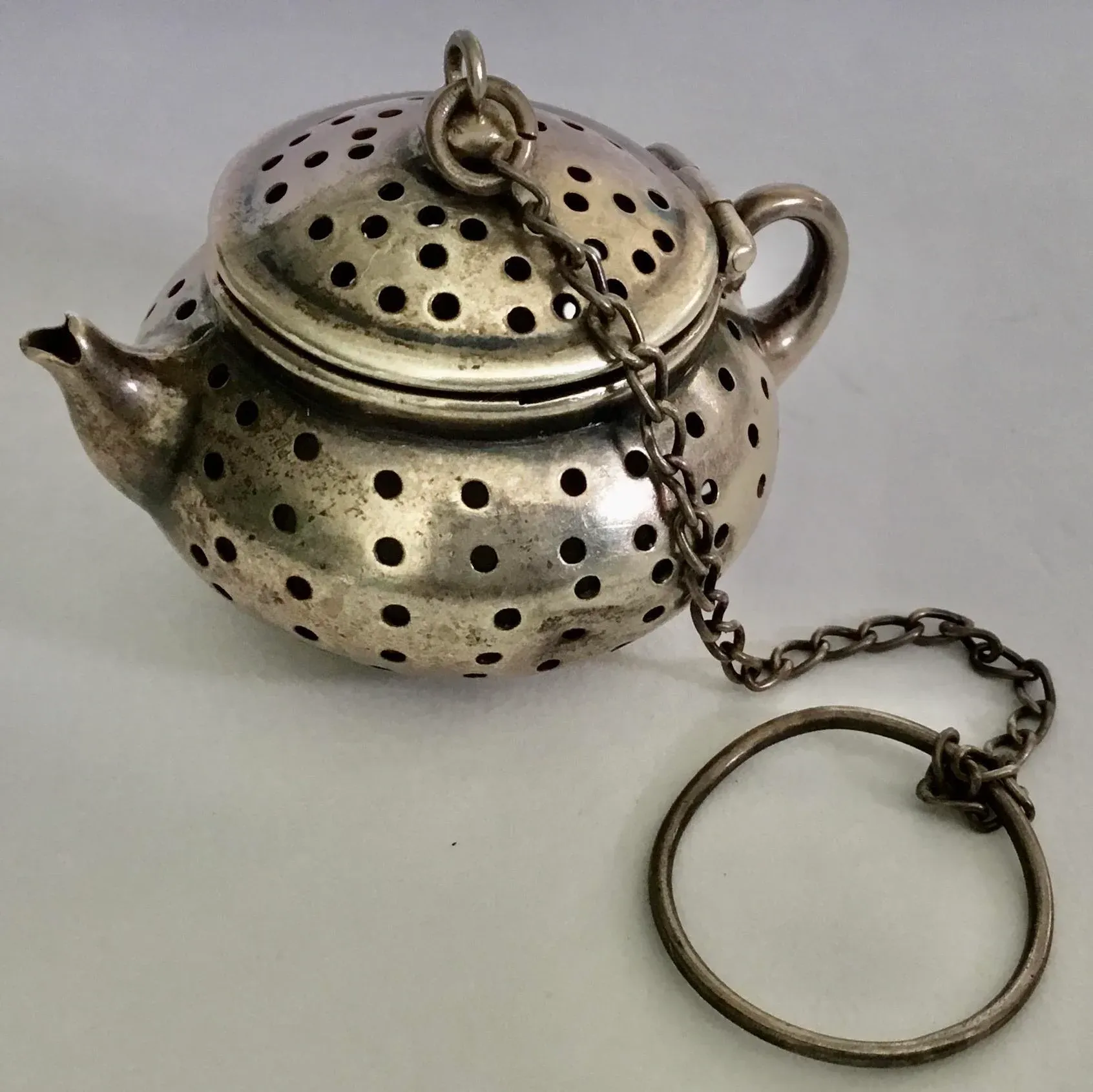 Antique Sterling Silver “ Teapot” Tea Strainer
