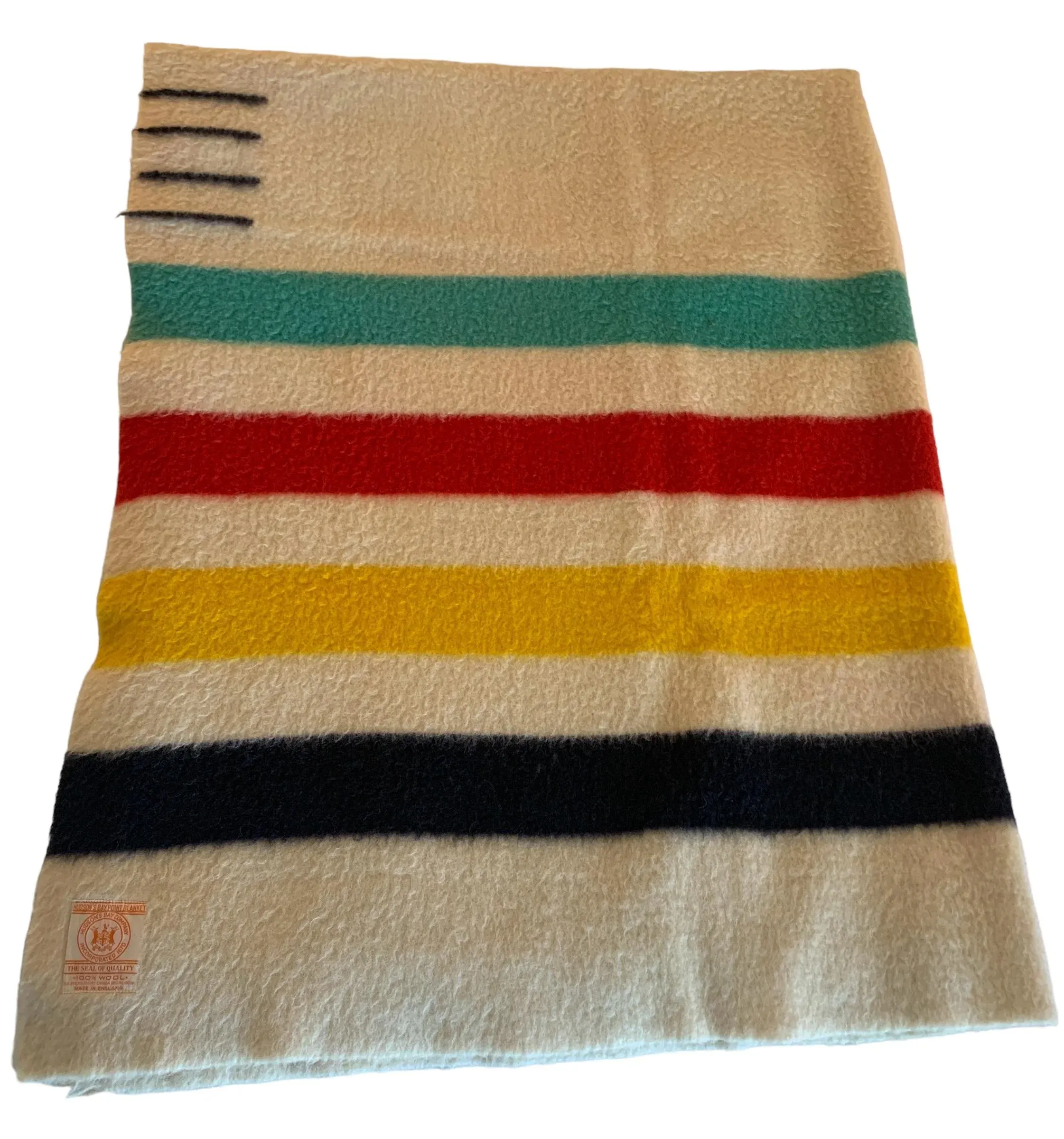 1950s Hudson Bay Four Point Wool Blanket Ivory Striped