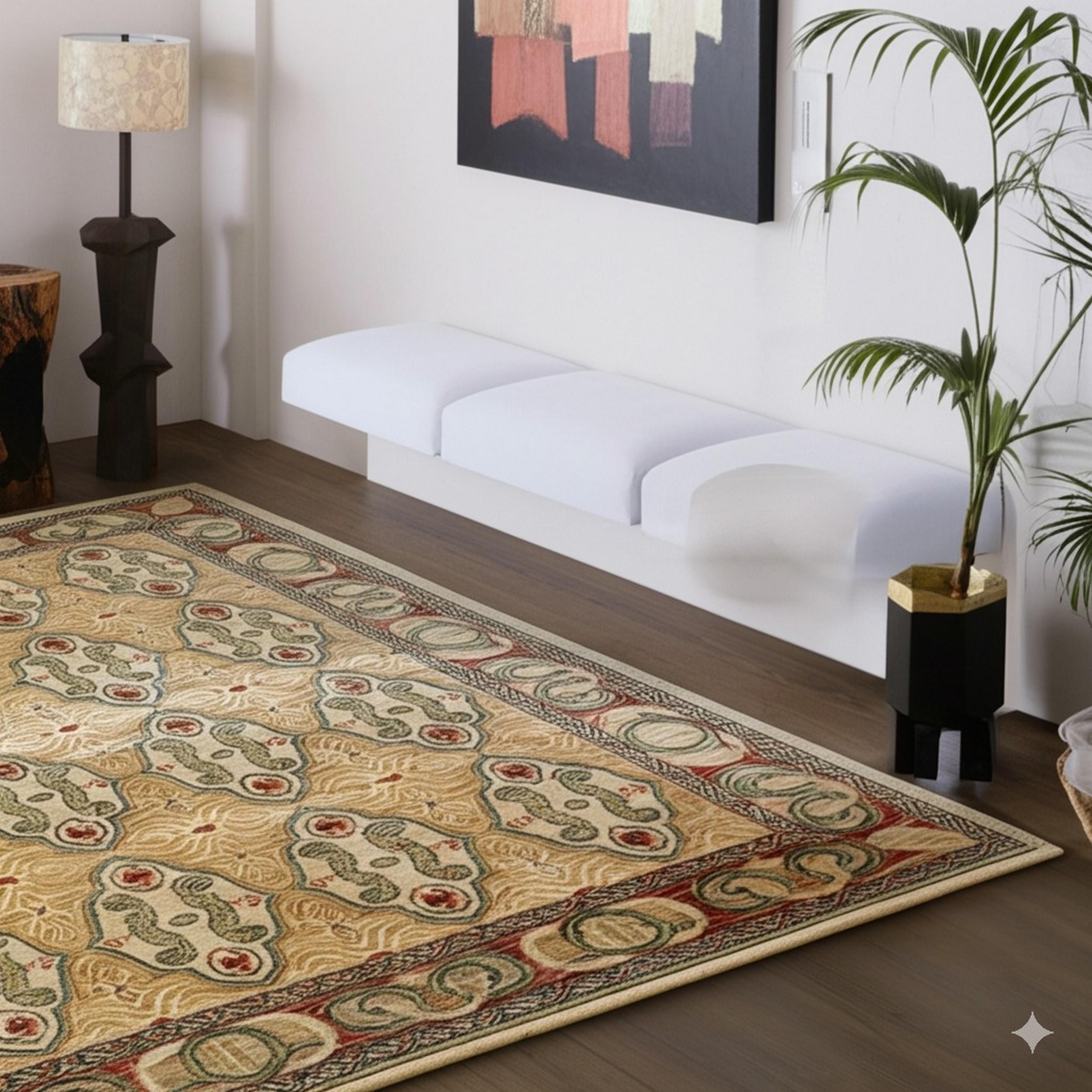 9x12 Iris Cozy Beige Geometric Modern Hand Knotted Wool Carpet Rug