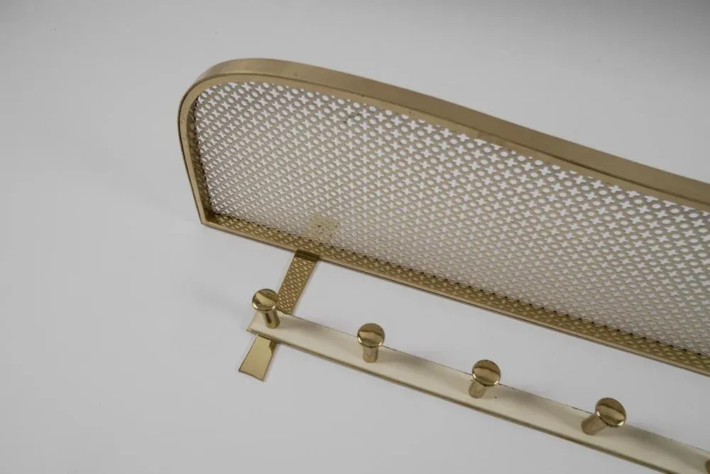 Mid-Century Modern Brass and Perforated Metal Coat Rack, Italy, 1950s