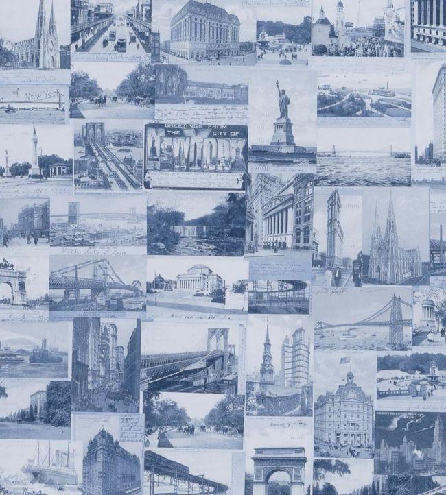 New York Postcard Wallpaper - Blue | Chairish