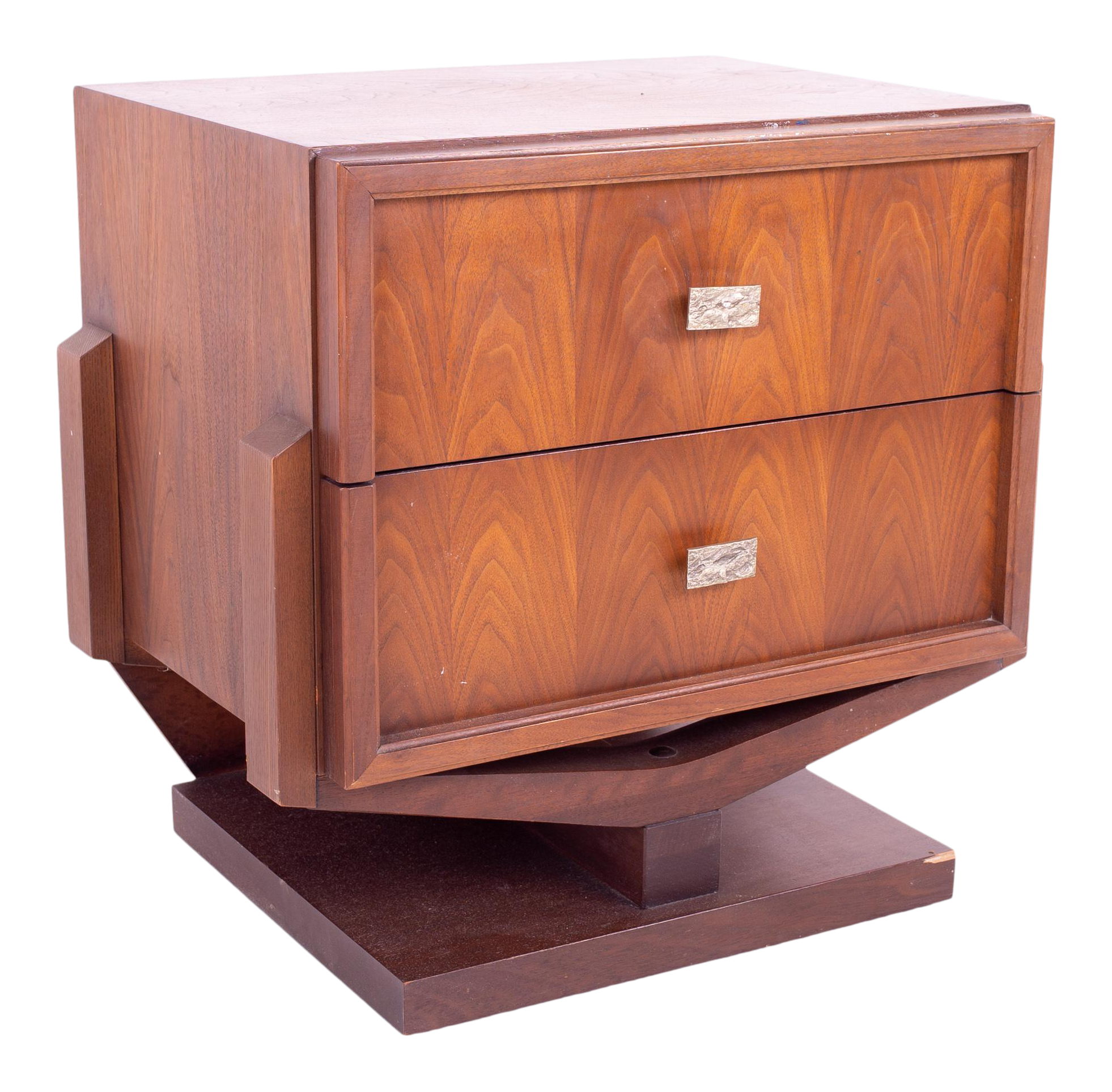 Canadian Brutalist Mid Century Walnut Pedestal Base 2 Drawer Nightstand Chairish
