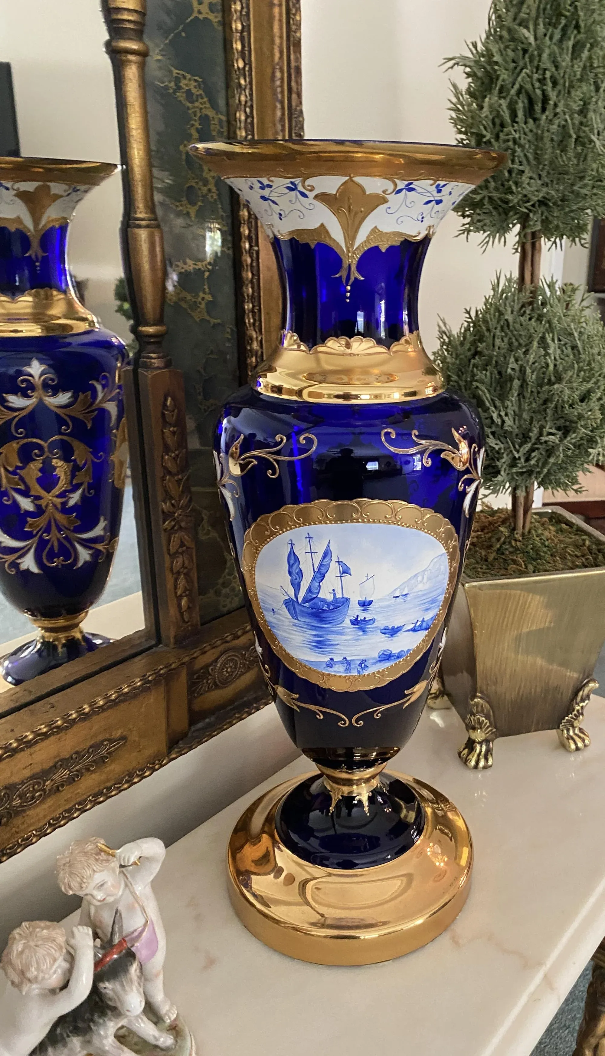 美品】マイセン☆Cobalt Blue Trumpet Vase 美しさを際立たせる