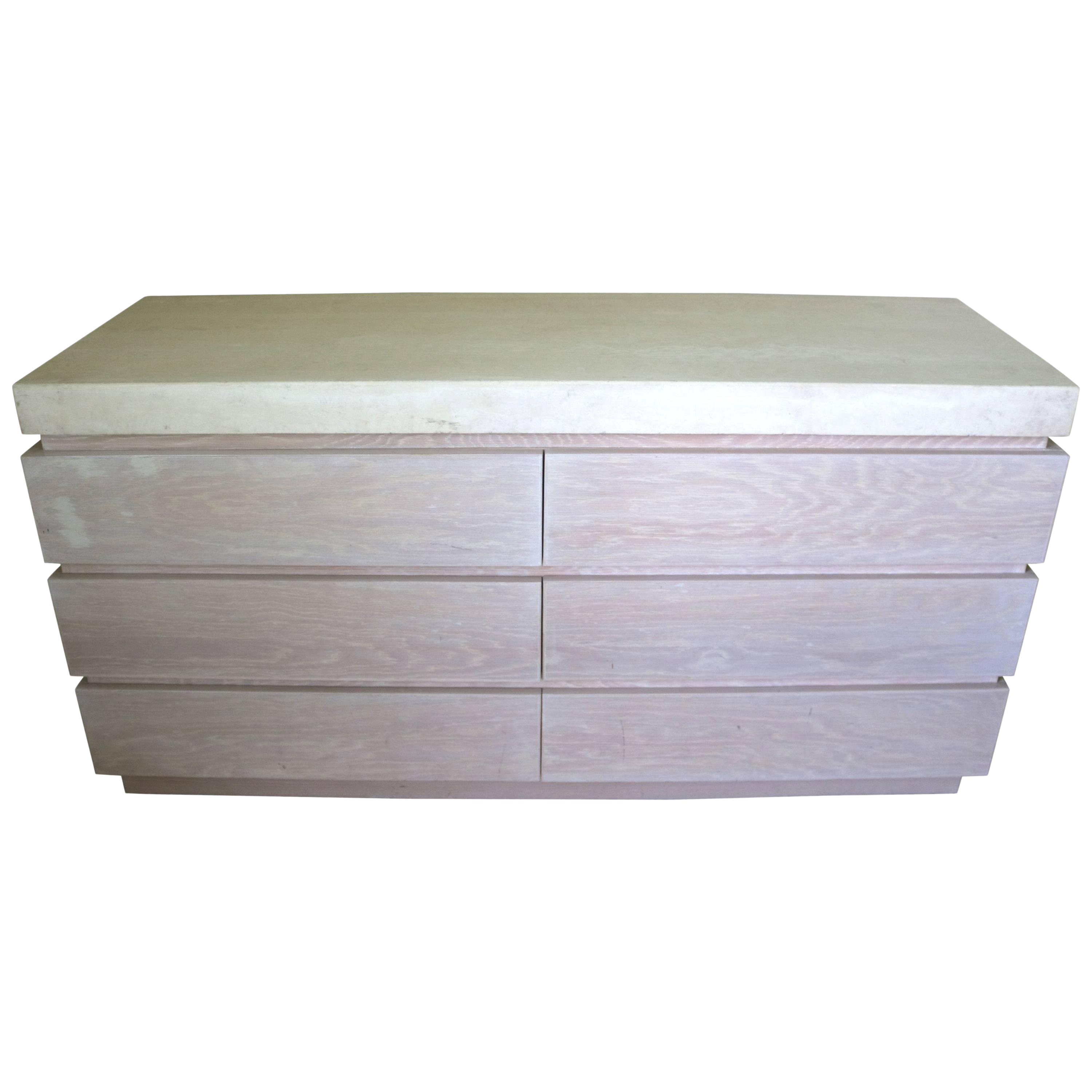 Six Drawer Chest Of Drawers In Cerused Oak Stone Top By Kreiss