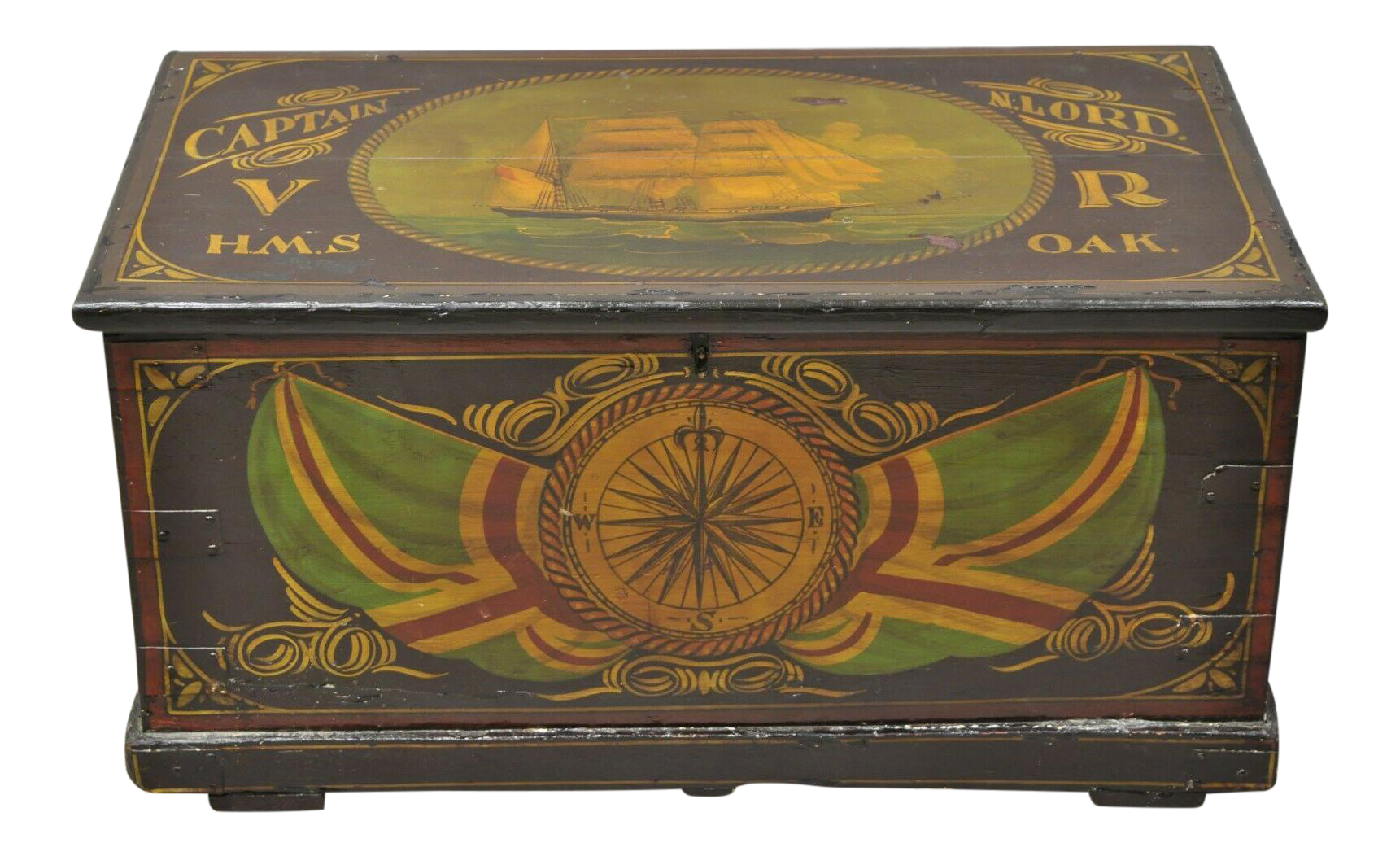 Antique English Nautical Captain N Lord Ship Green Painted Blanket