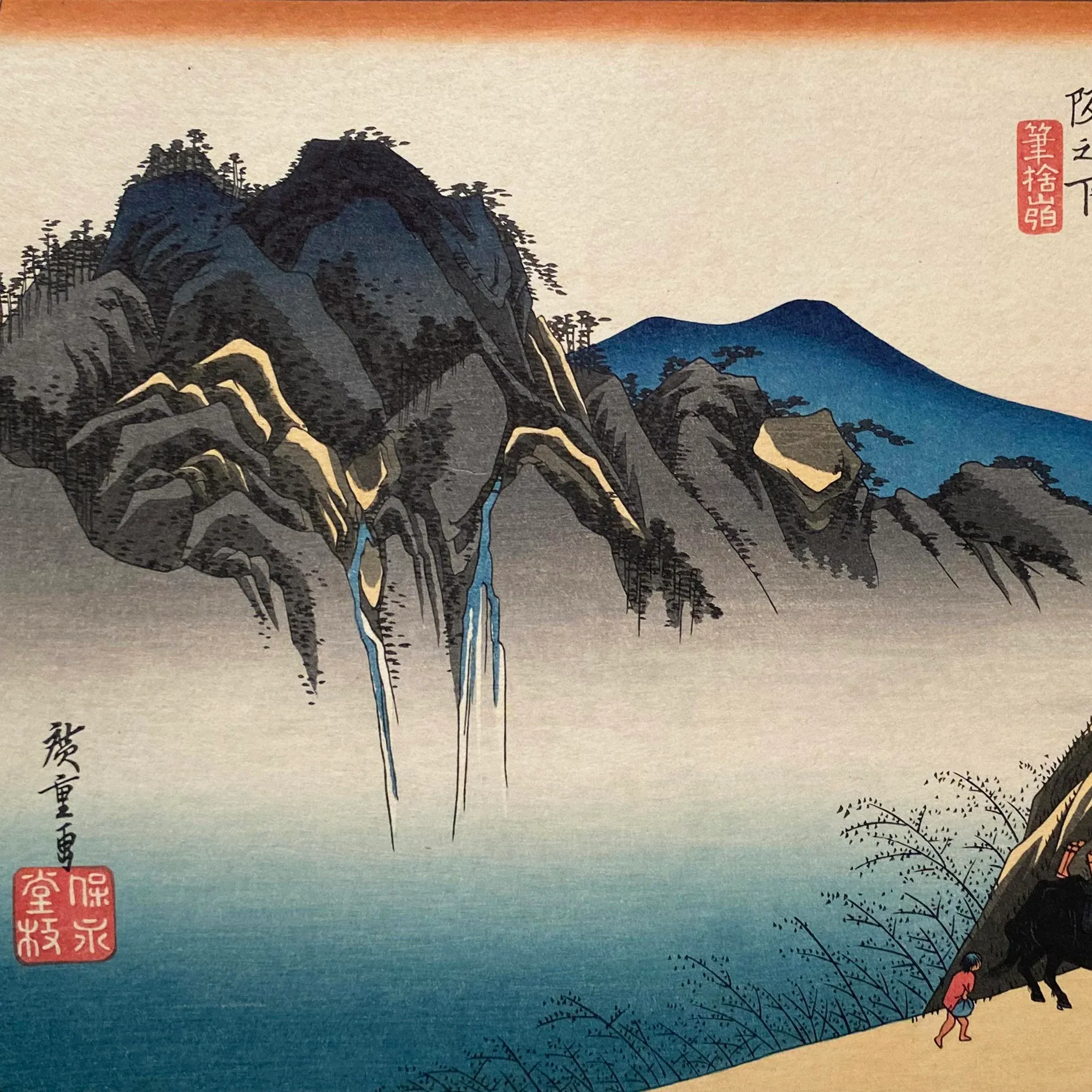 絵画 Red Mountain Japanese Mt.Fuji Metal Engraving Wall Art Red Mountain Cloud