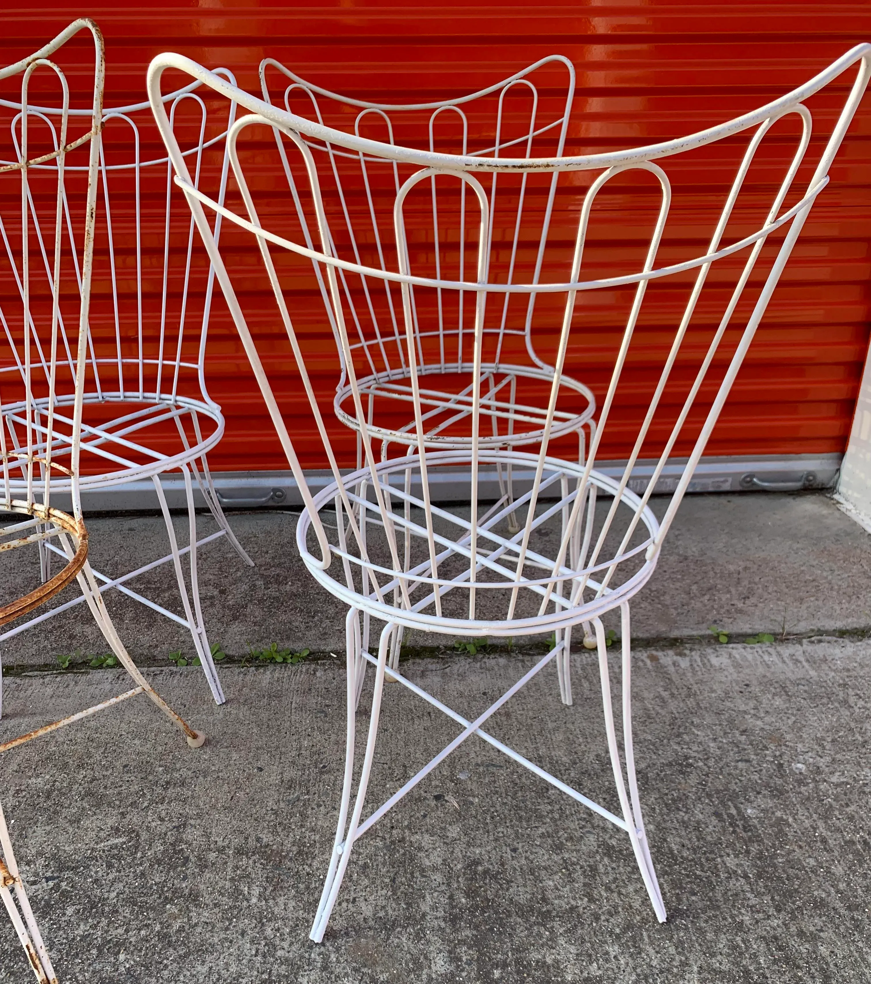 Mid Century Outdoor Wire Chairs Mid-Century Modern Red Painted - Main Image